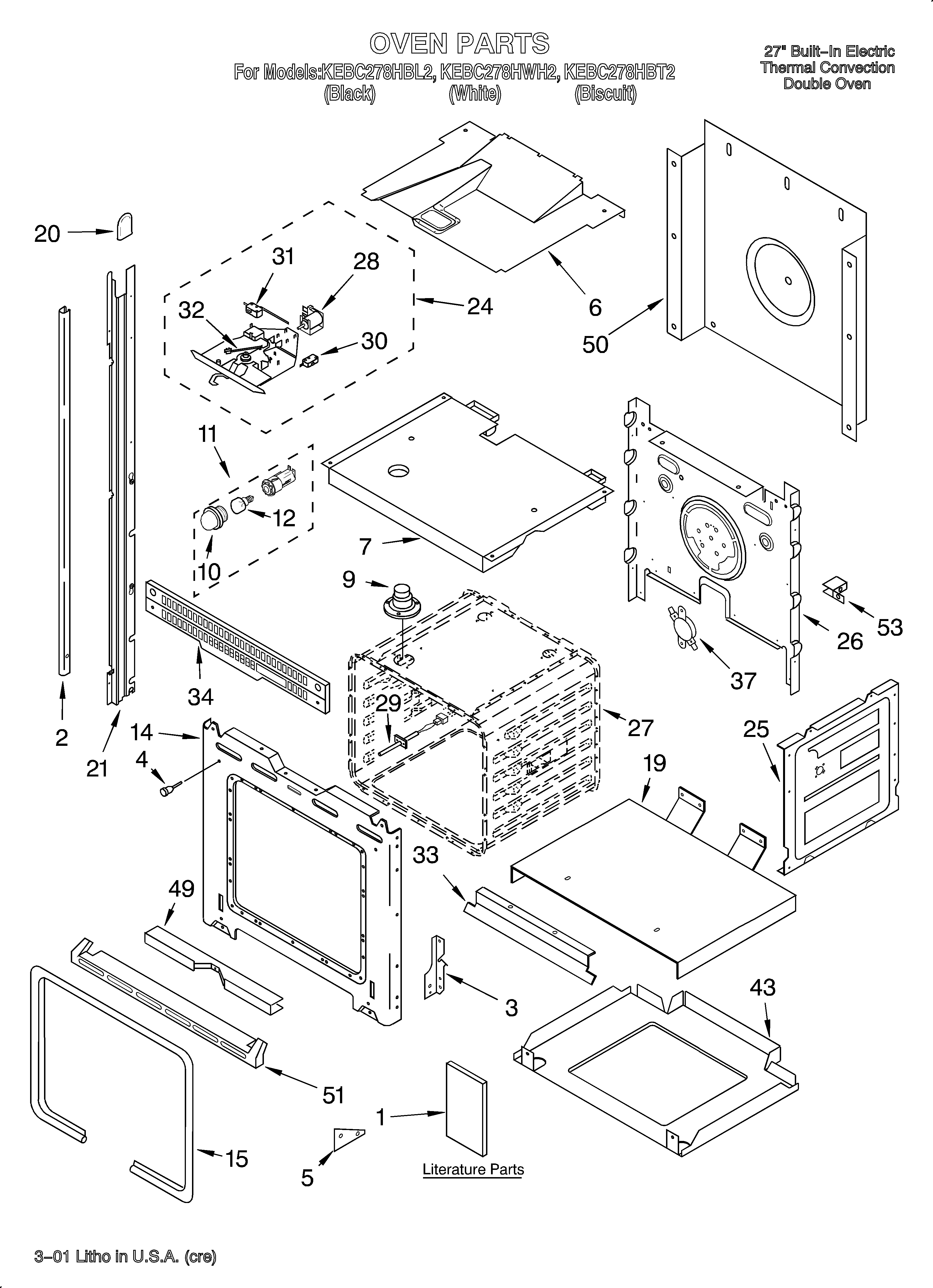 KitchenAid KEBC278HBT2 oven/literature diagram