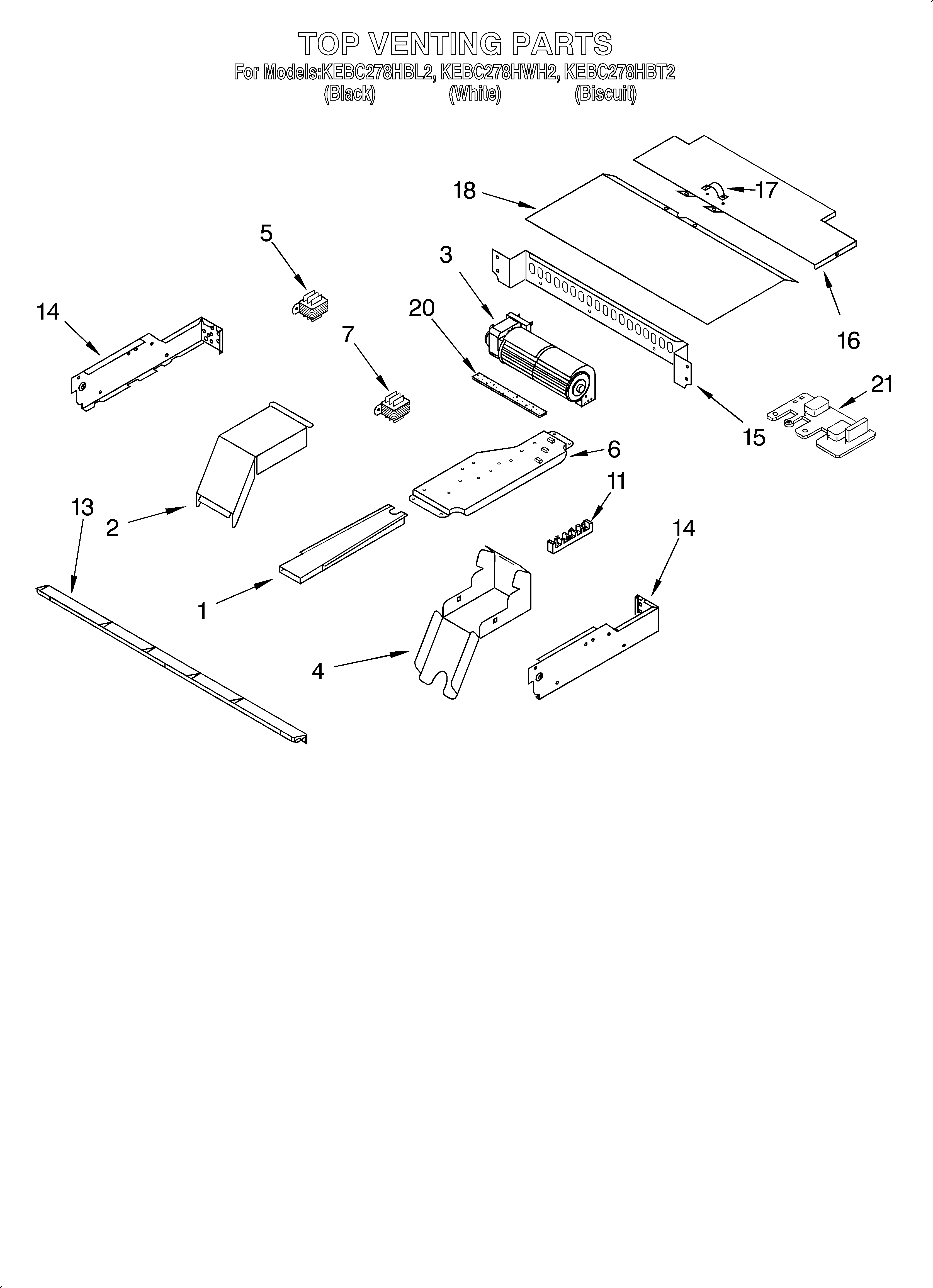 KitchenAid KEBC278HBT2 top venting/optional diagram