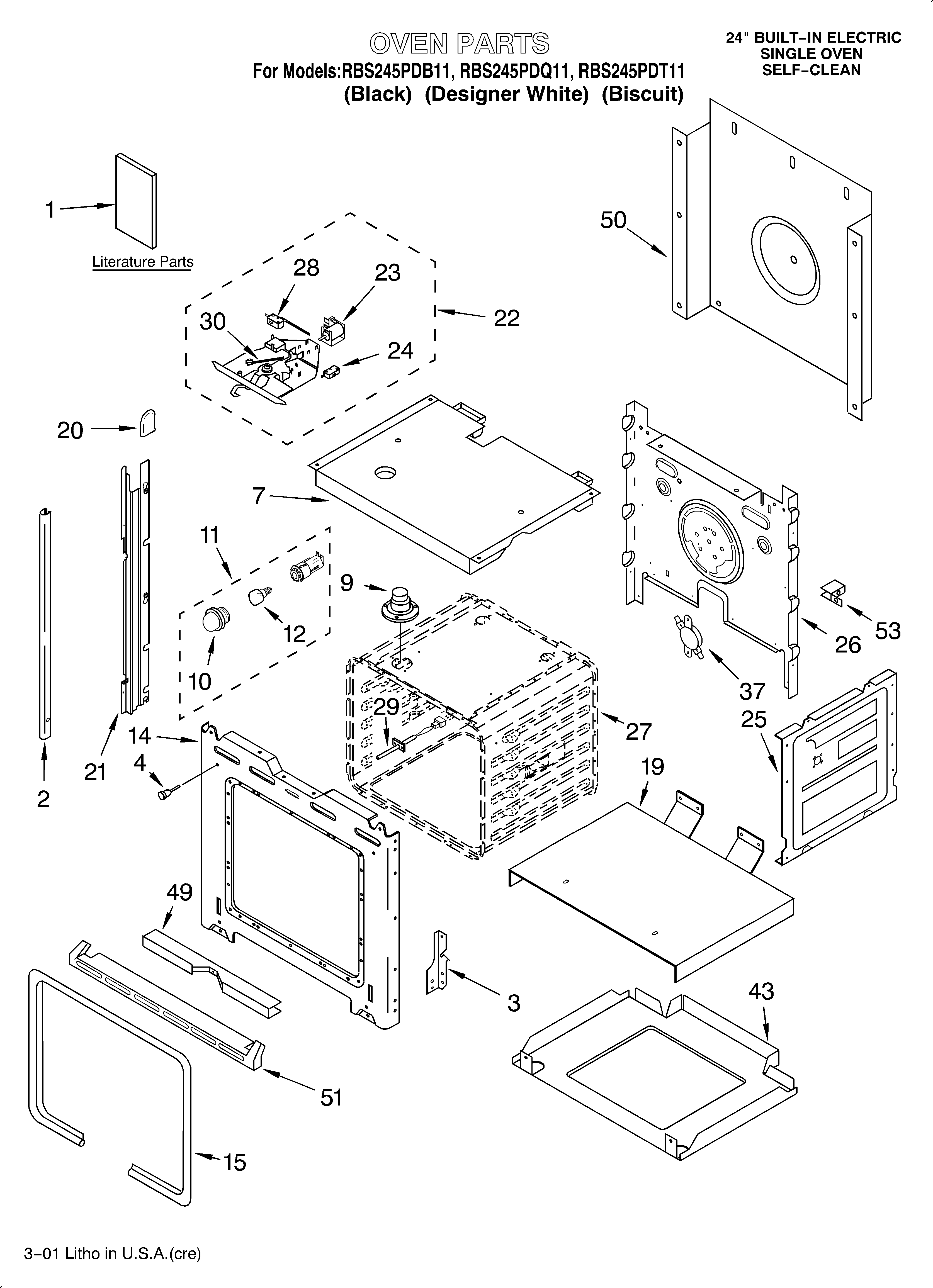 Whirlpool RBS245PDB11 oven/literature diagram
