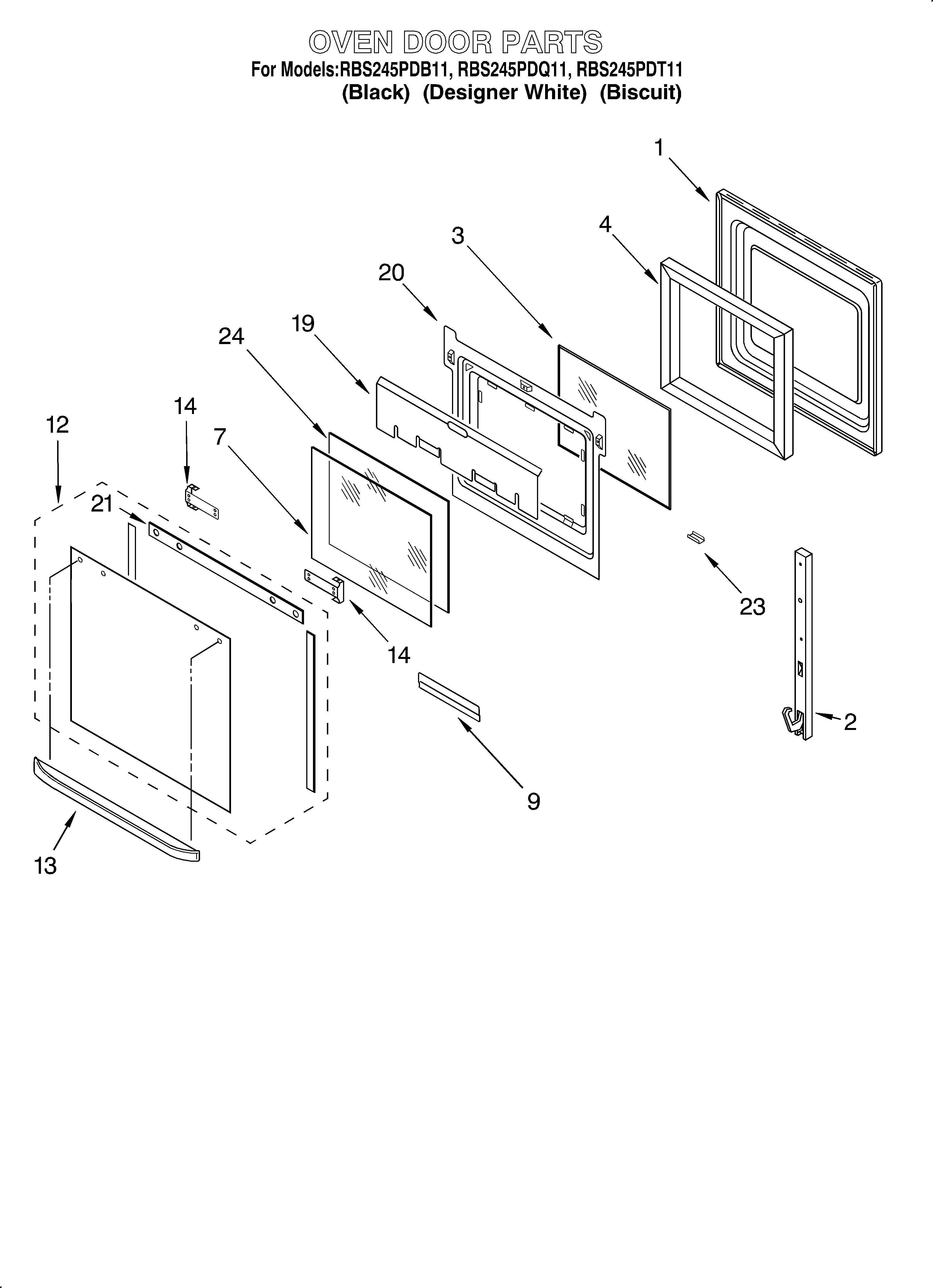 Whirlpool RBS245PDB11 oven door diagram