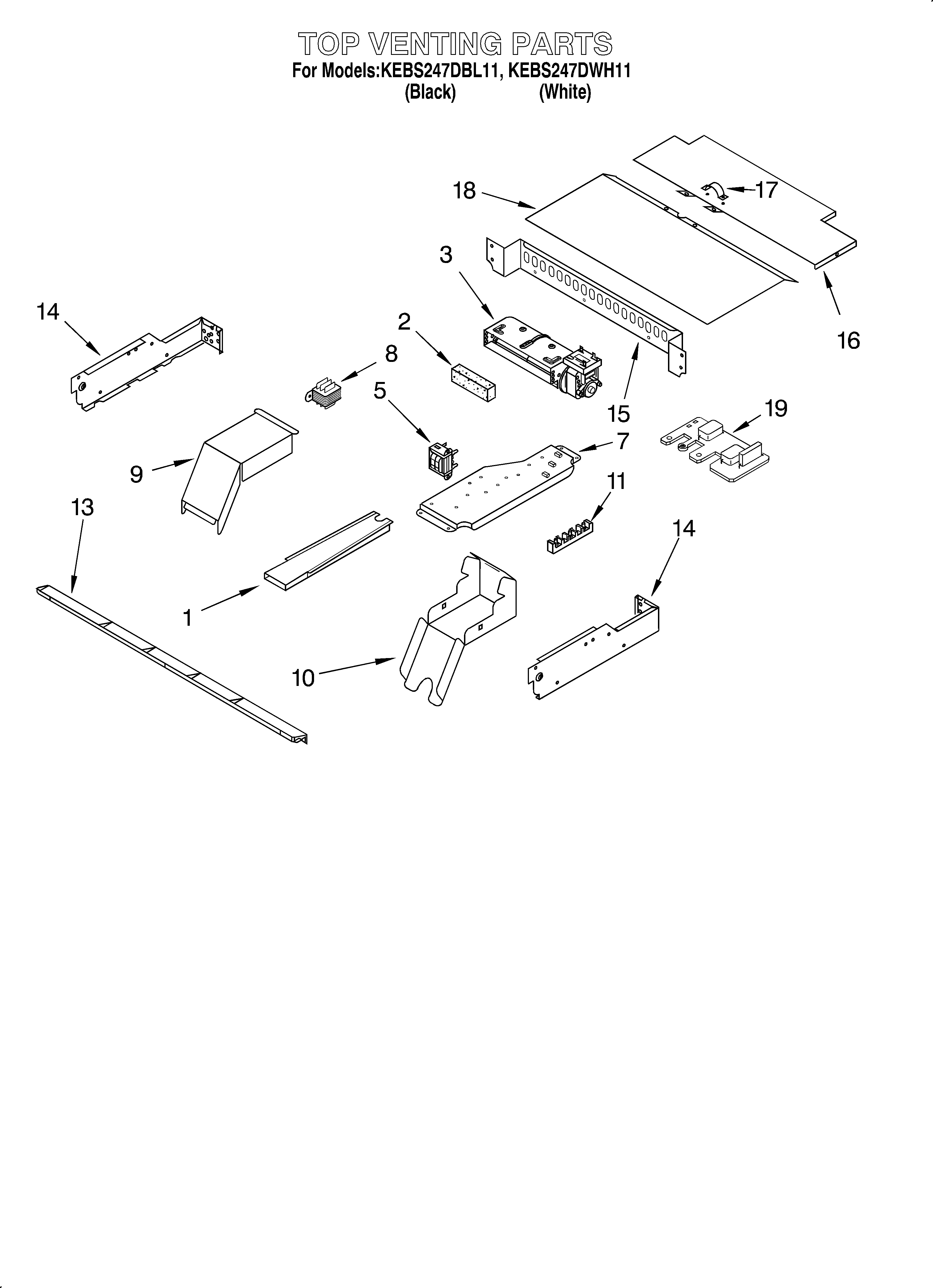 KitchenAid KEBS247DBL11 top venting/optional diagram