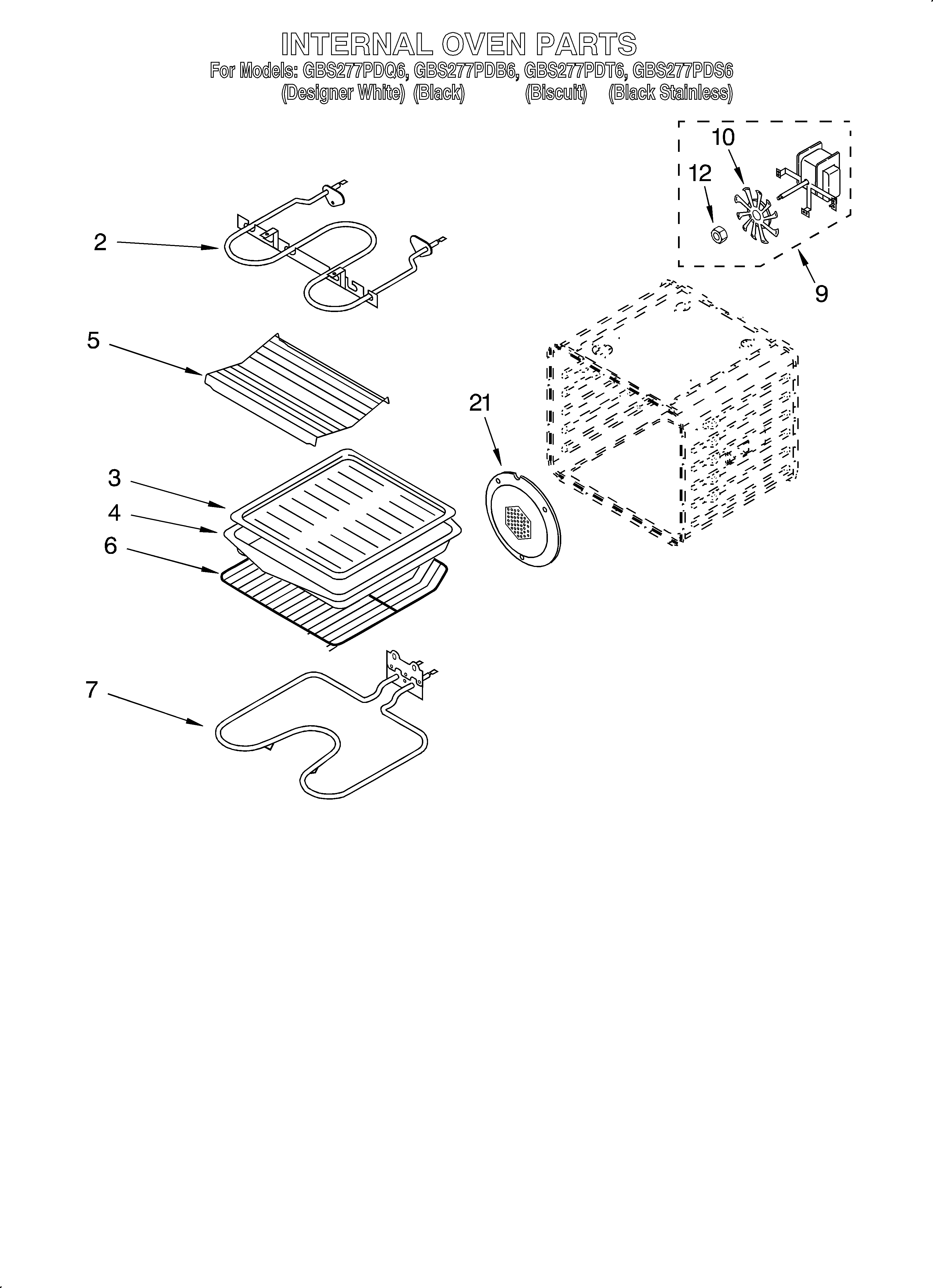 Whirlpool GBS277PDB6 internal oven diagram