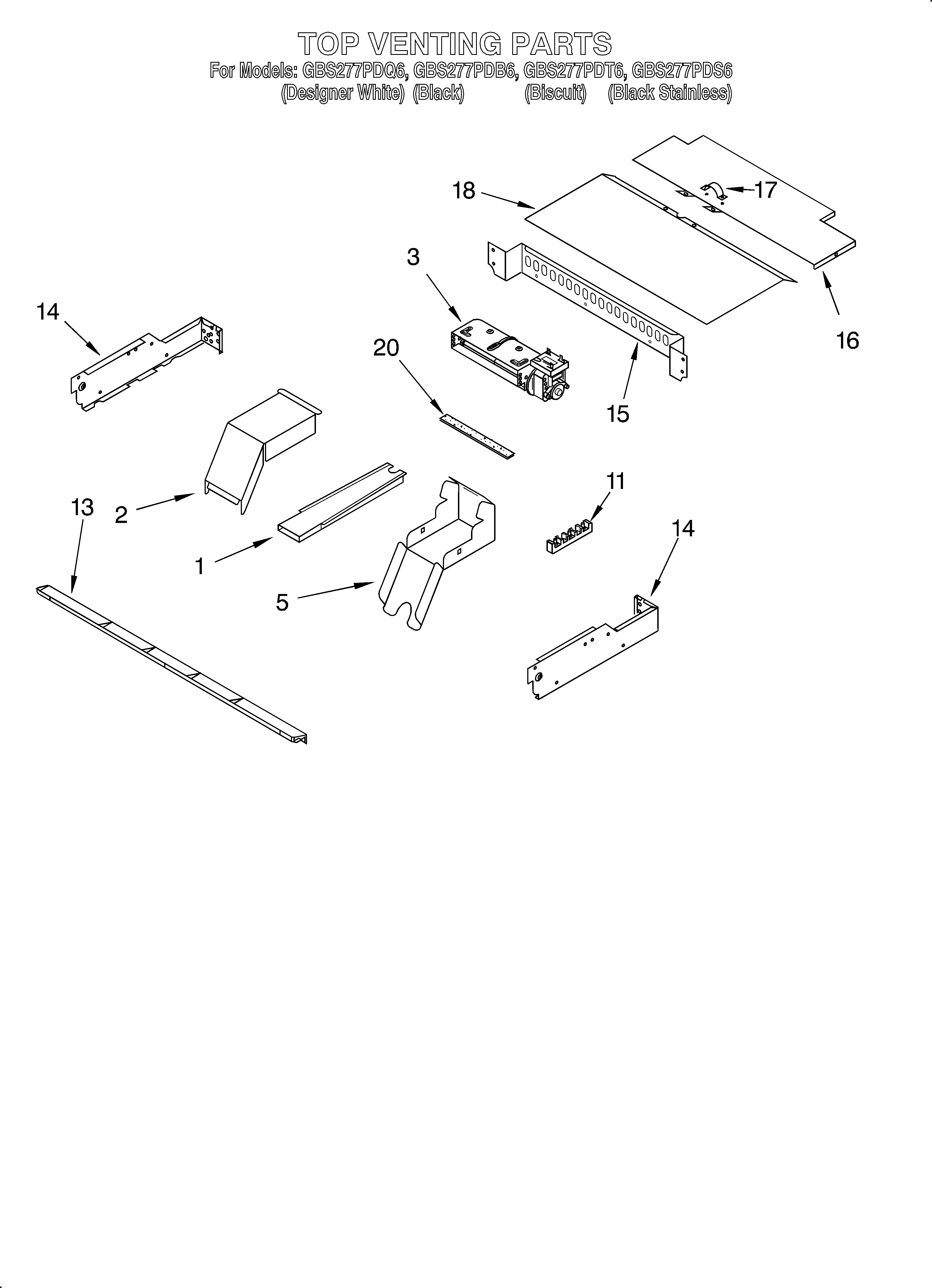 Whirlpool GBS277PDB6 top venting/optional diagram