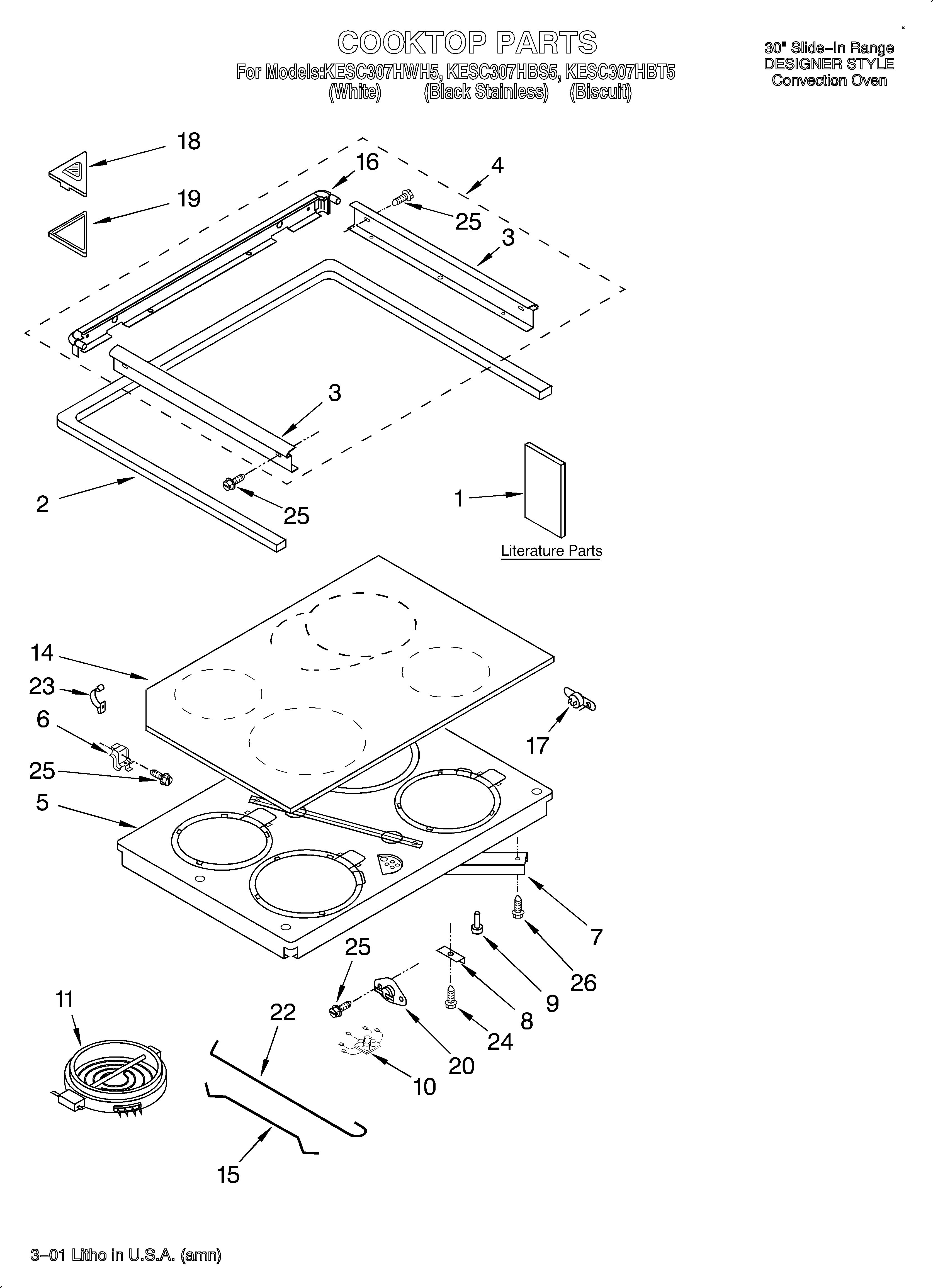 KitchenAid KESC307HBT5 cooktop/literature diagram
