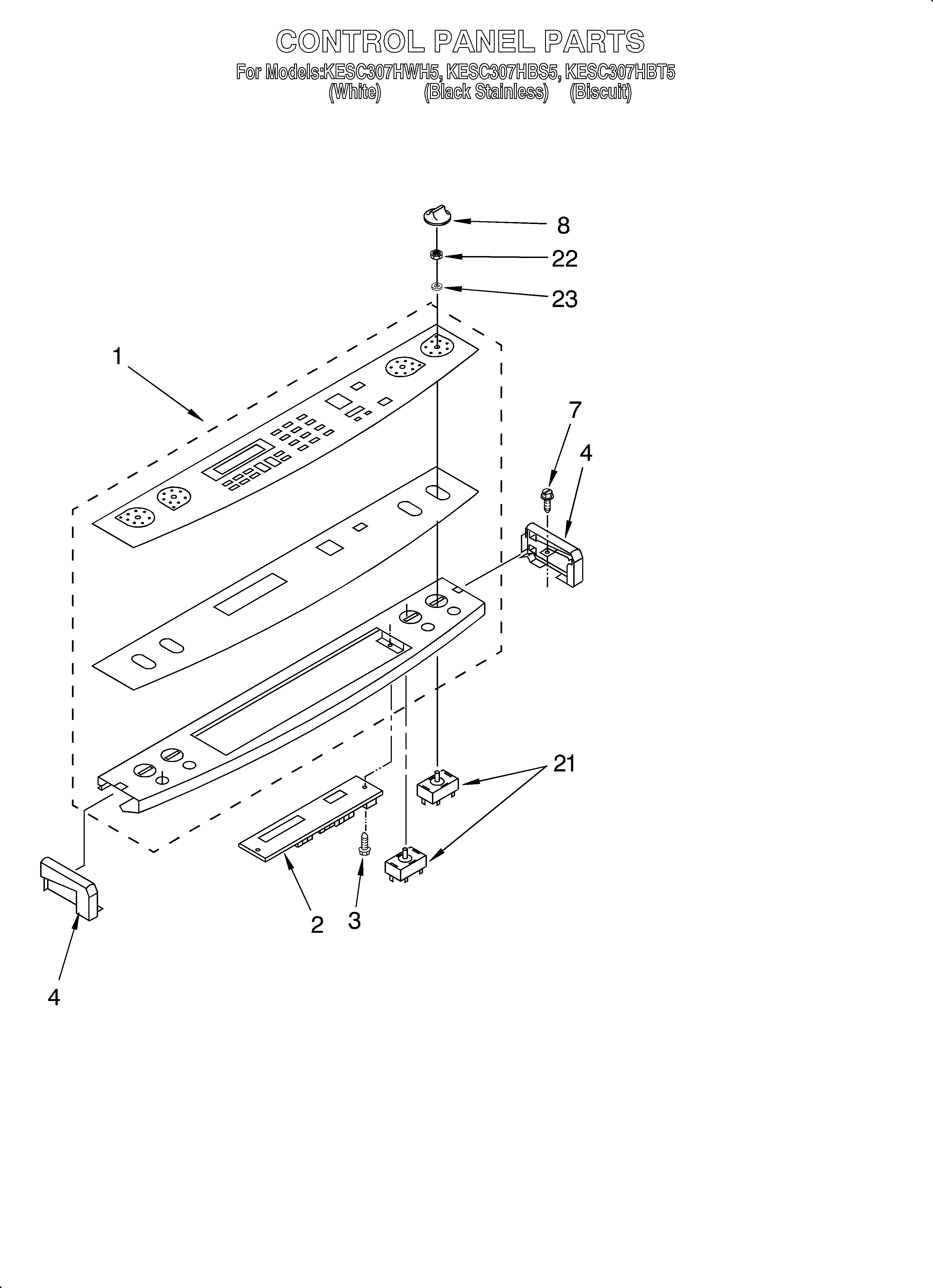 KitchenAid KESC307HBT5 control panel diagram