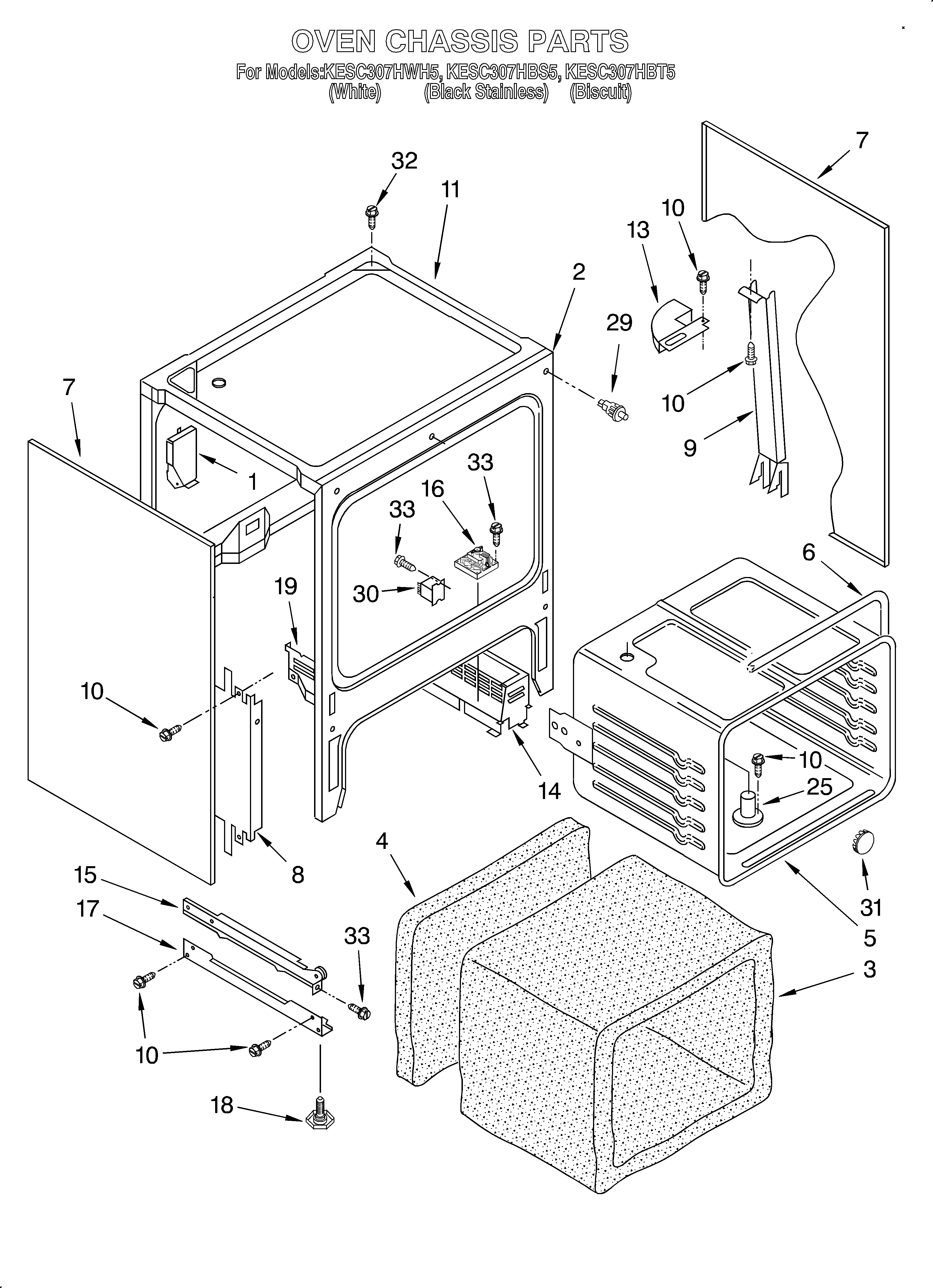 KitchenAid KESC307HBT5 oven chassis diagram