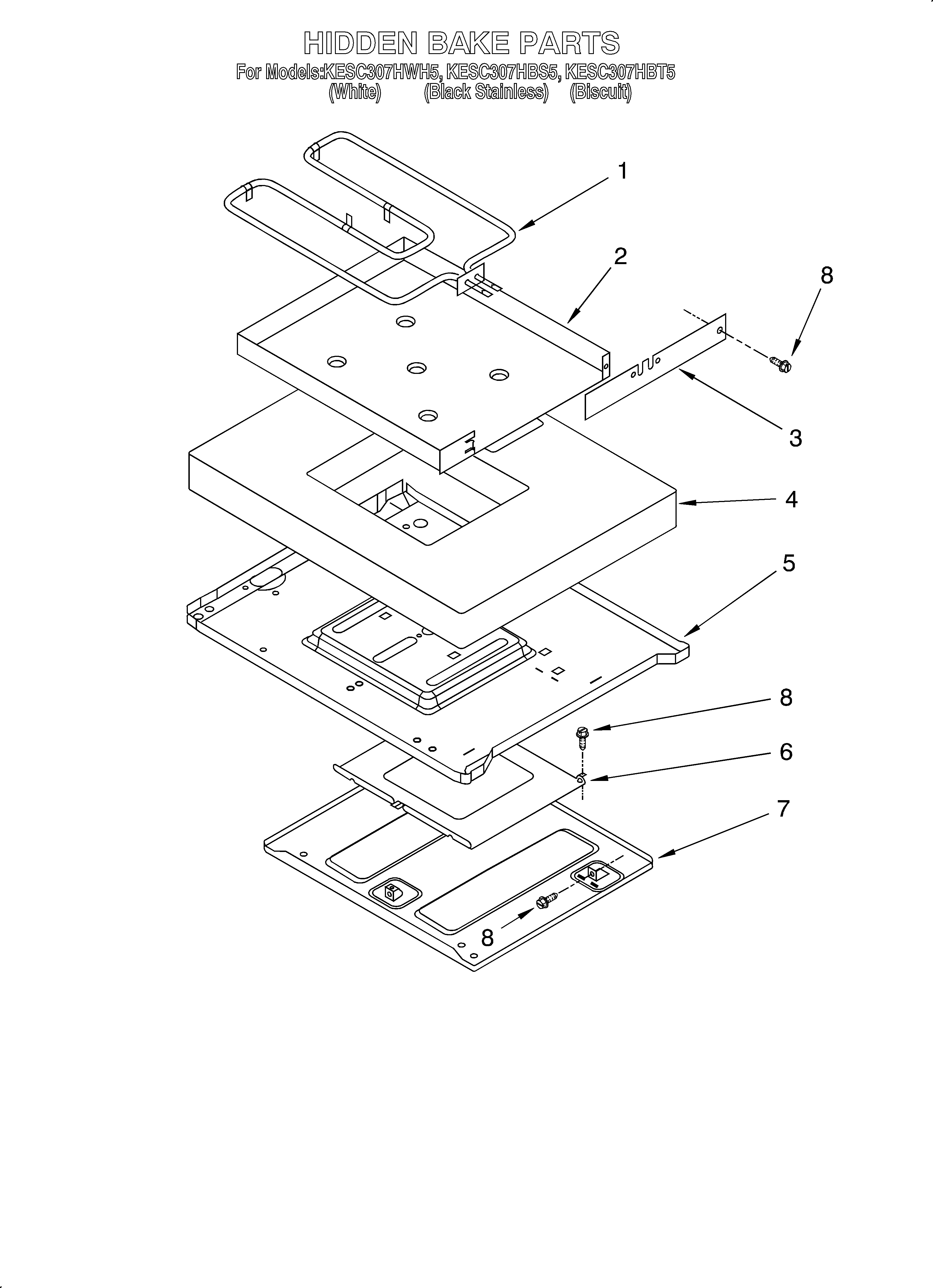KitchenAid KESC307HBT5 hidden bake/optional diagram