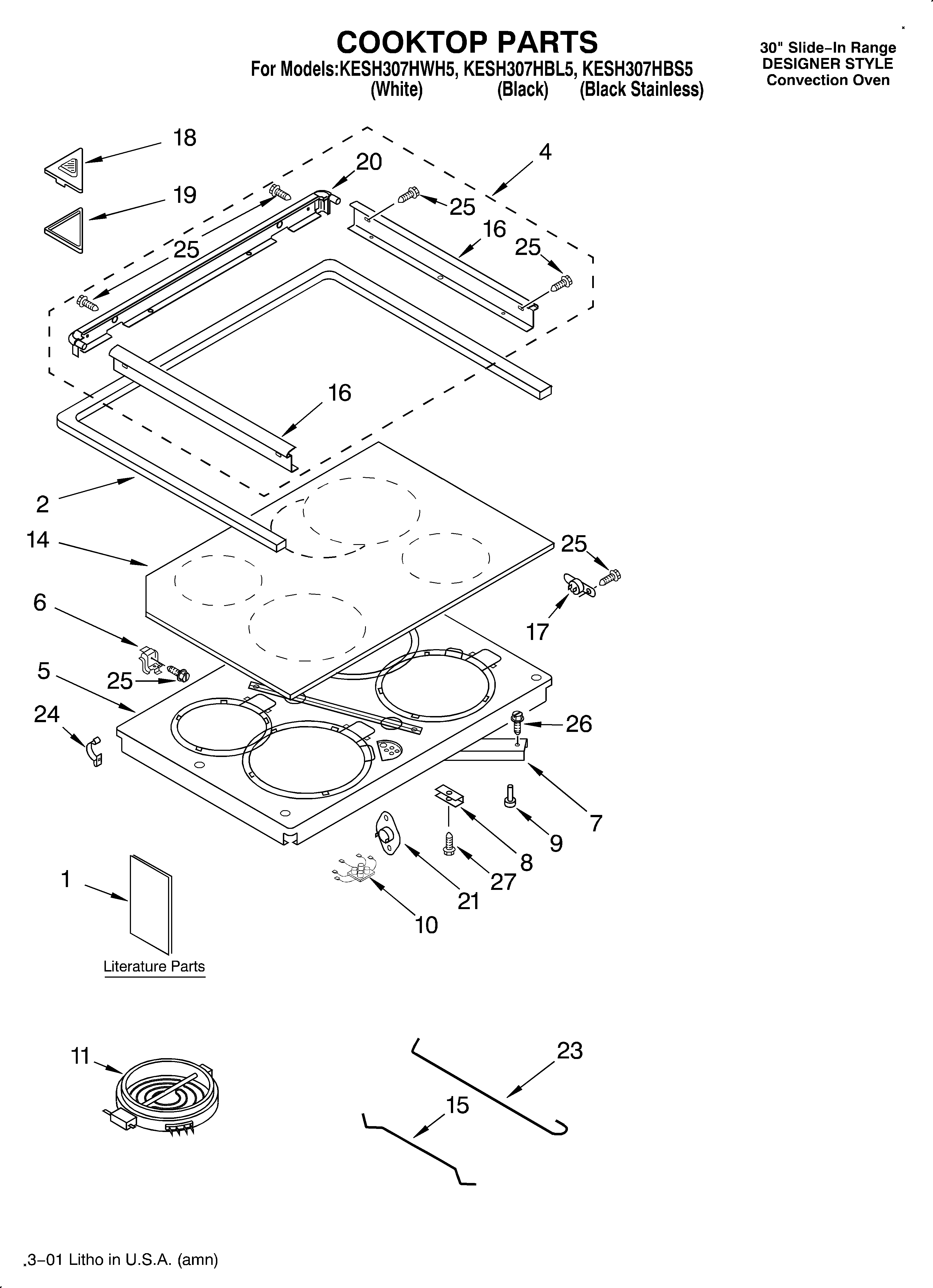 KitchenAid KESH307HBL5 cooktop/literature diagram