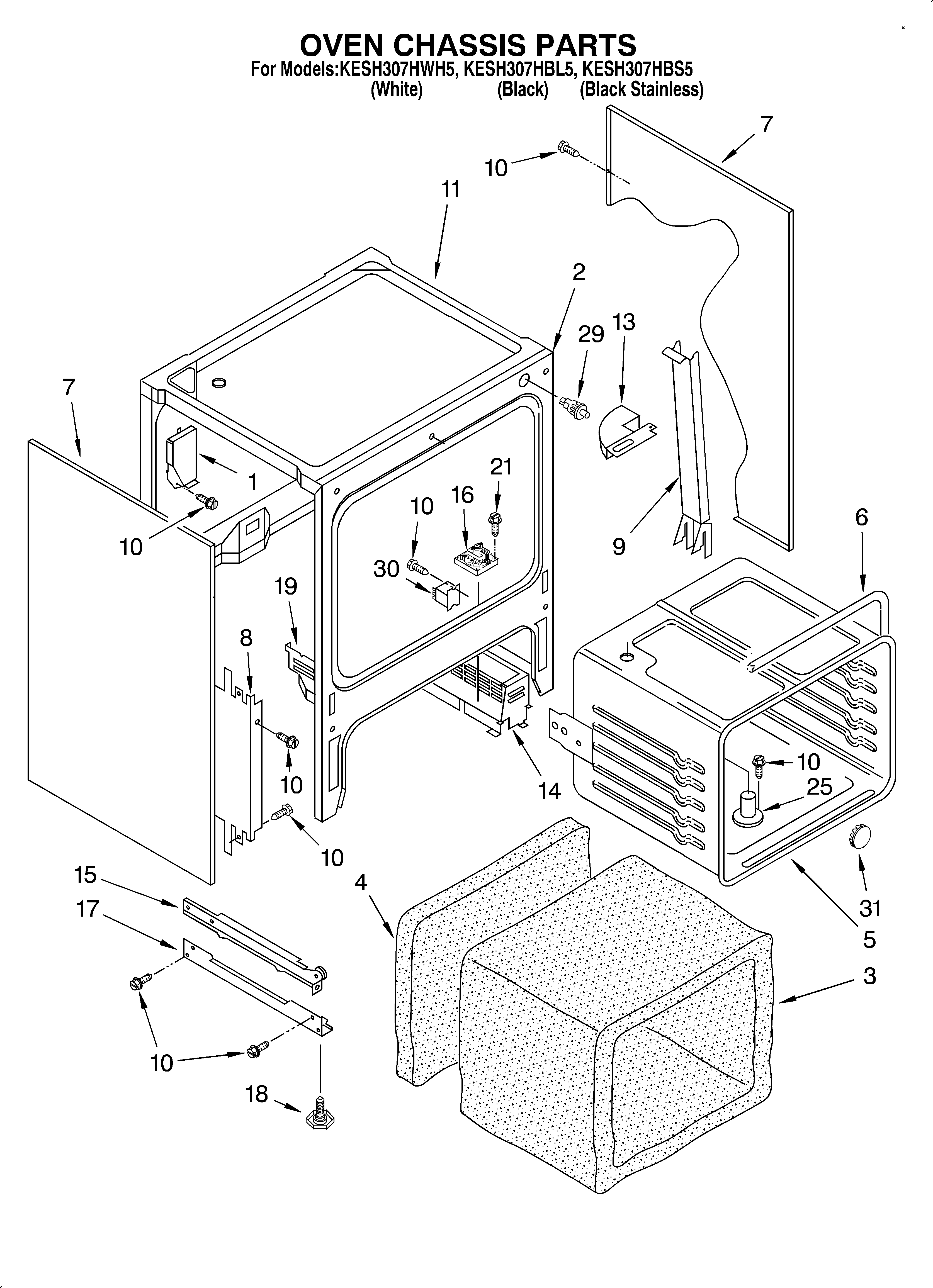 KitchenAid KESH307HBL5 oven chassis diagram