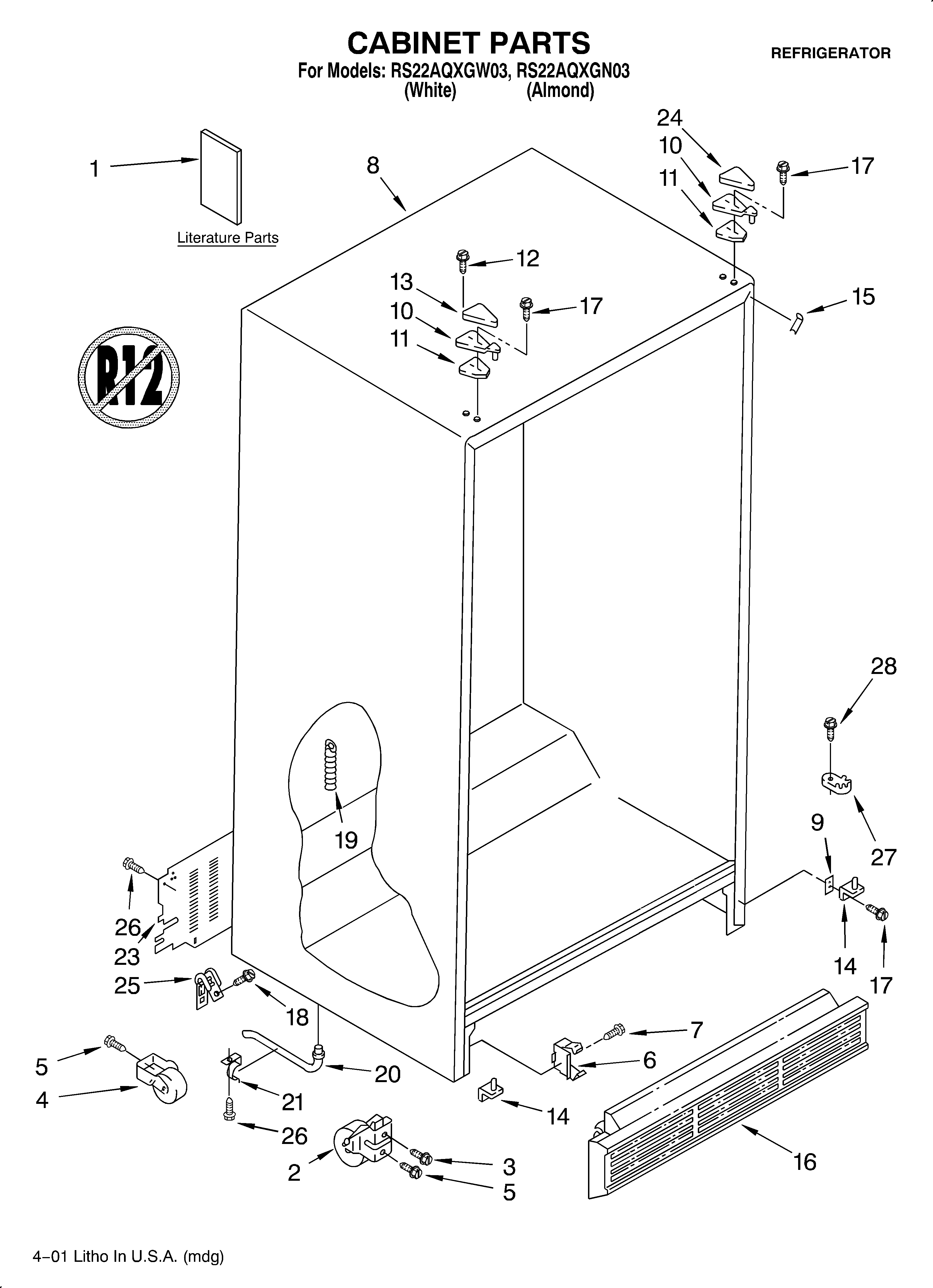 Roper RS22AQXGN03 cabinet/literature diagram