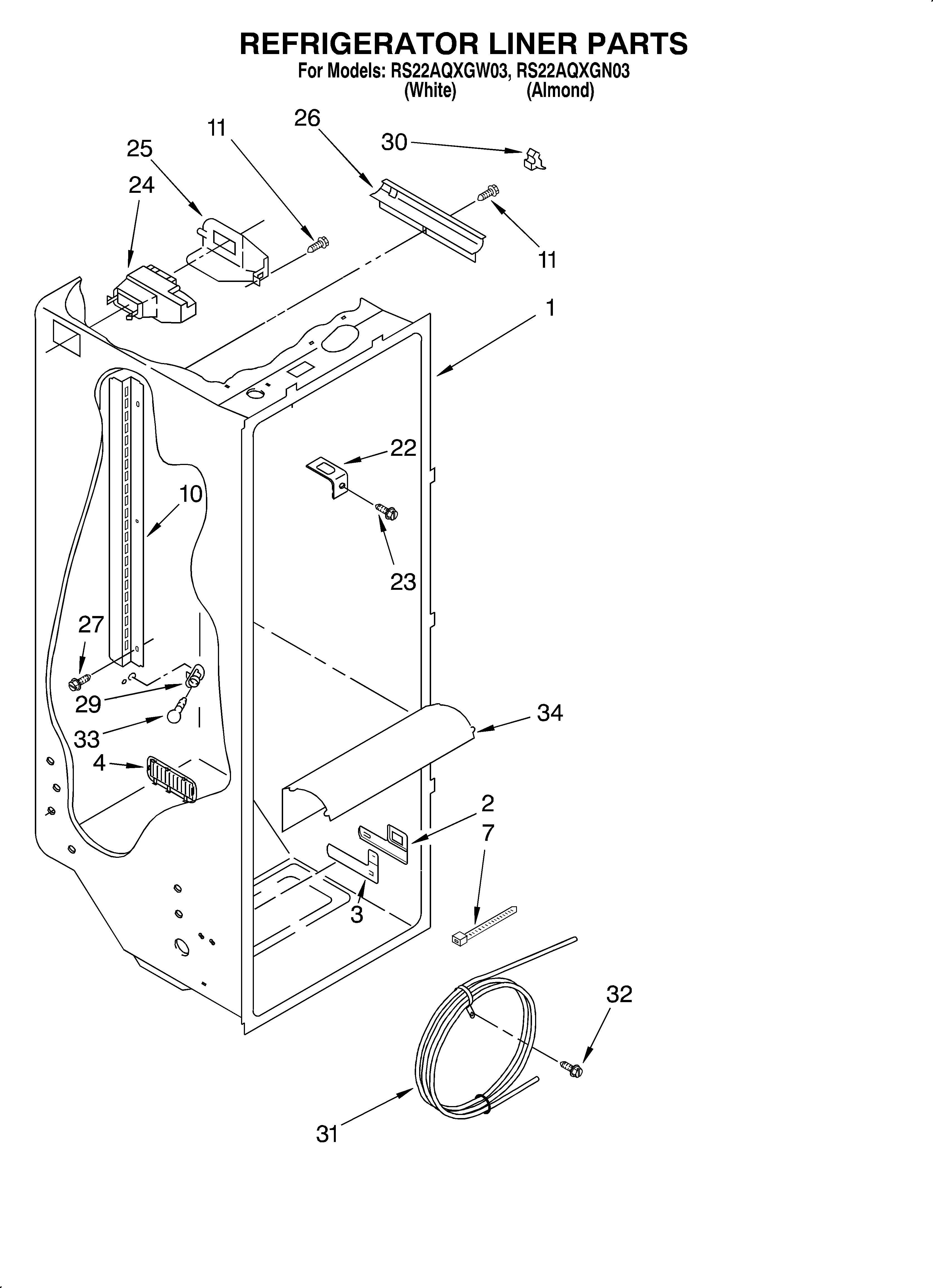 Roper RS22AQXGN03 refrigerator liner diagram