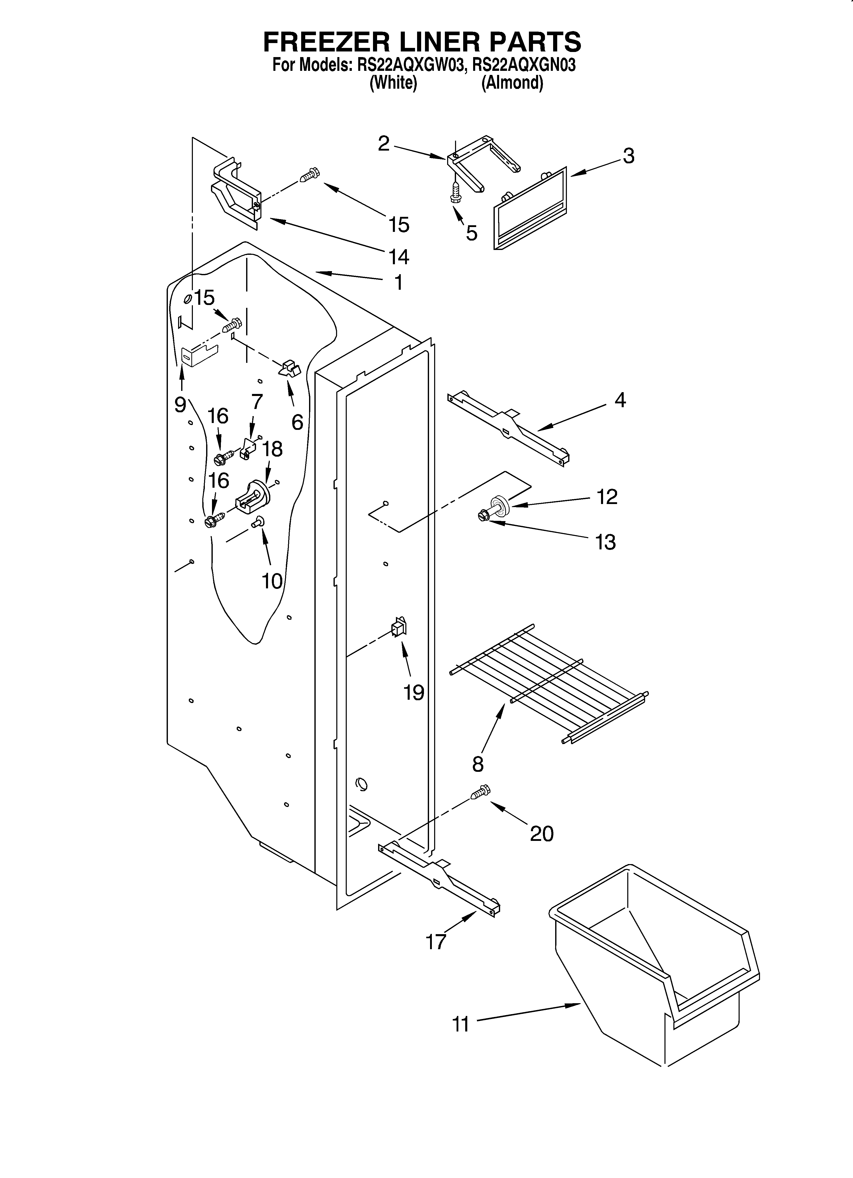 Roper RS22AQXGN03 freezer liner diagram