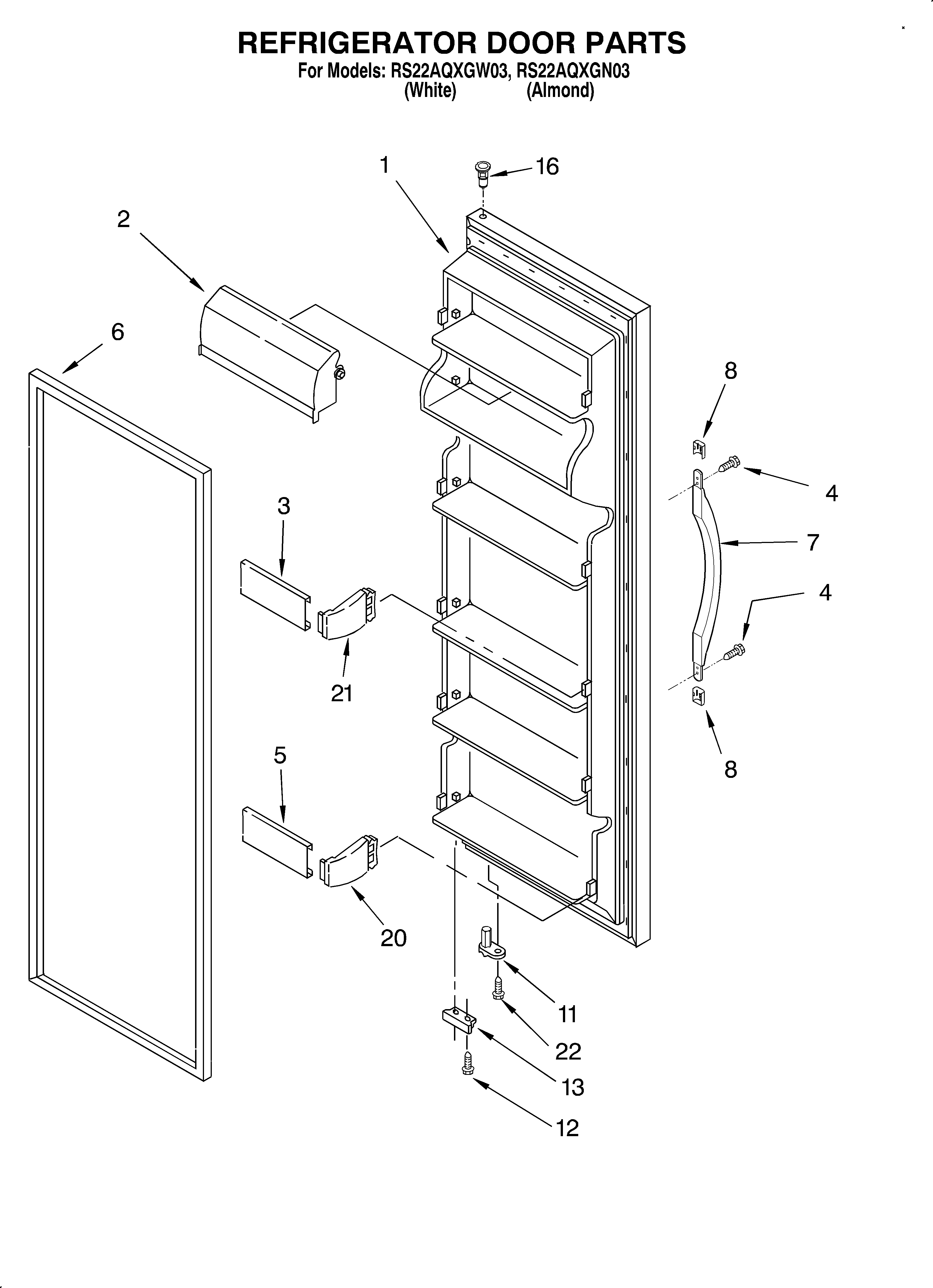 Roper RS22AQXGN03 refrigerator door diagram