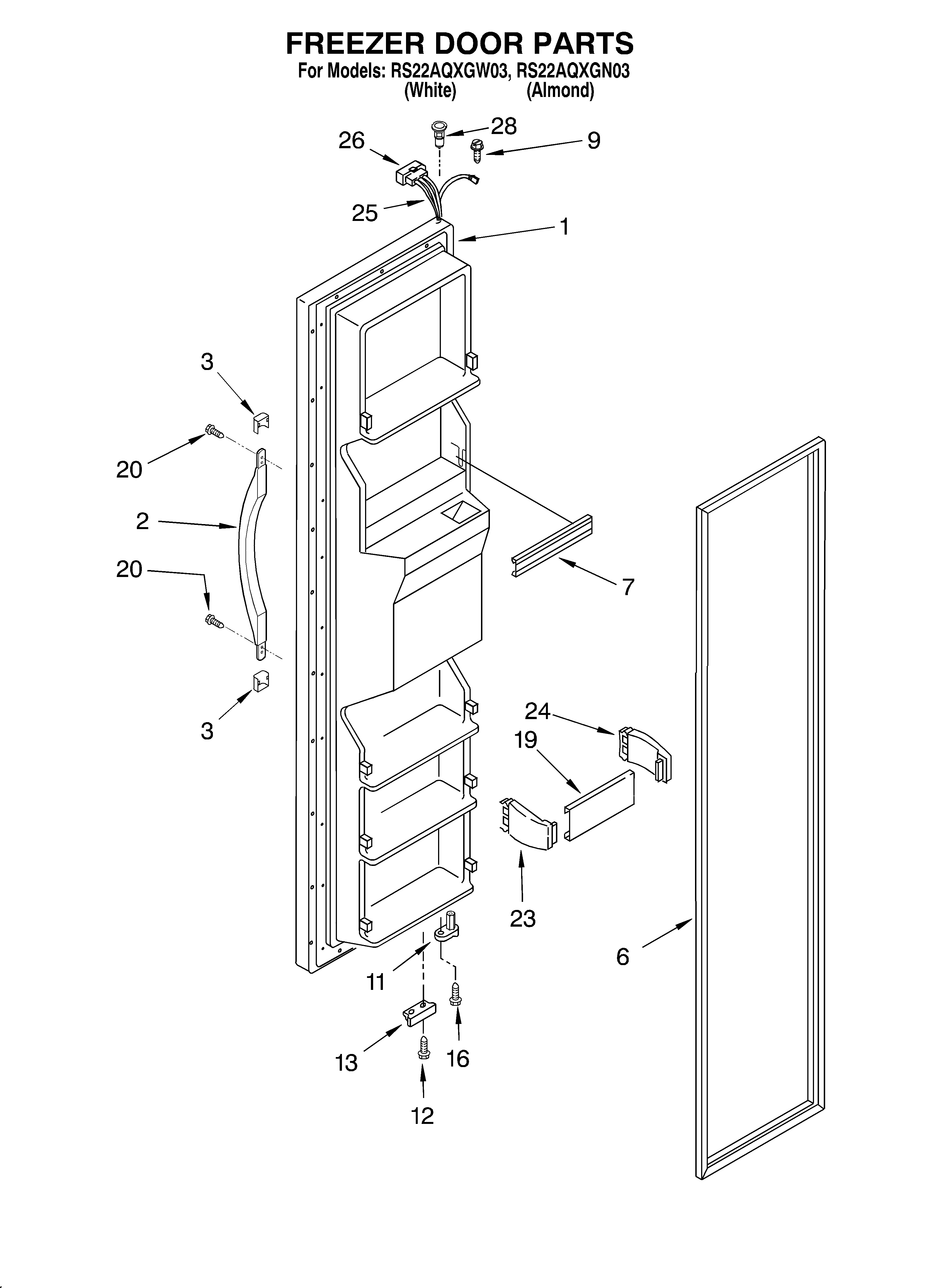 Roper RS22AQXGN03 freezer door diagram