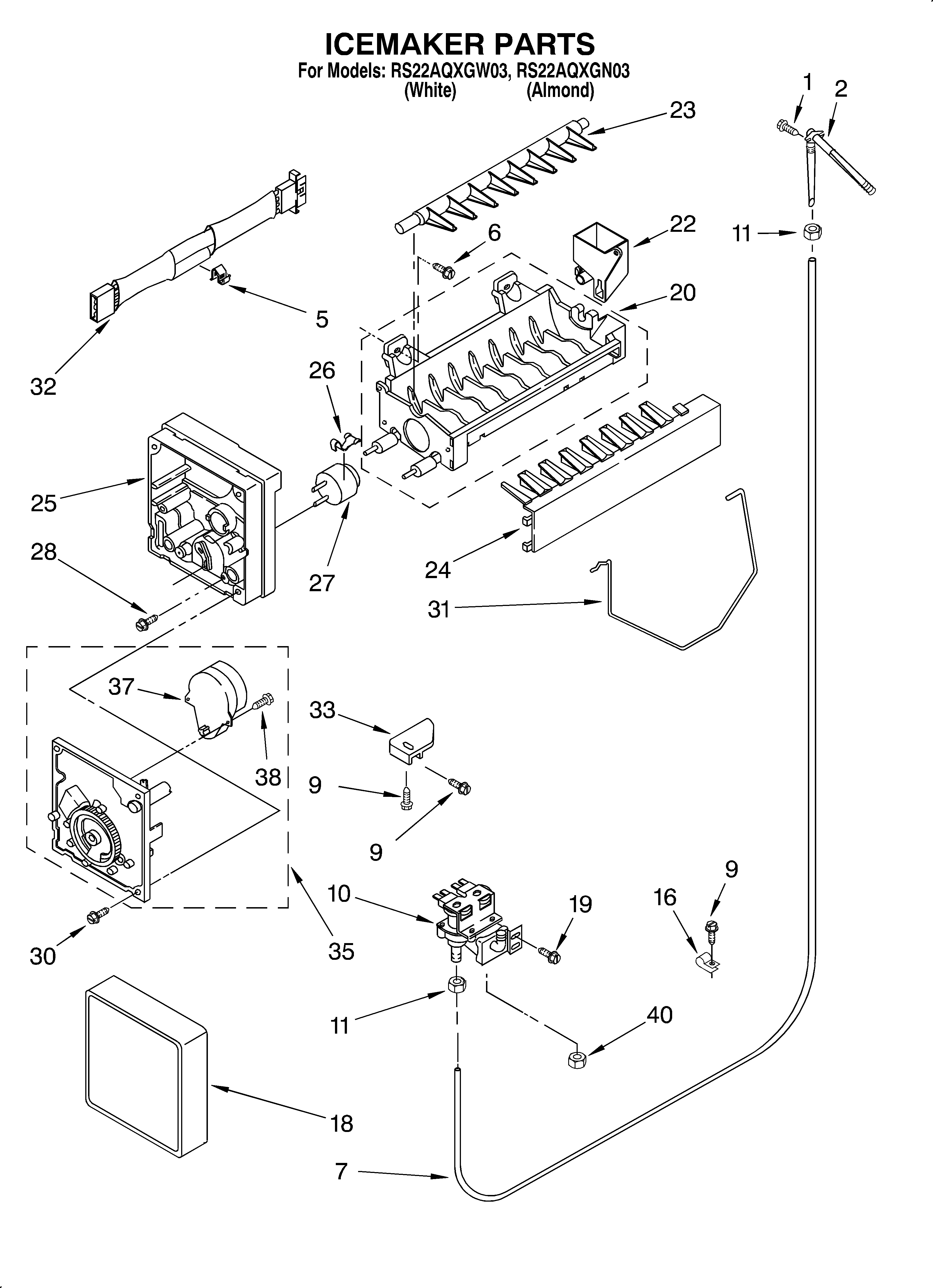 Roper RS22AQXGN03 ice maker/optional diagram