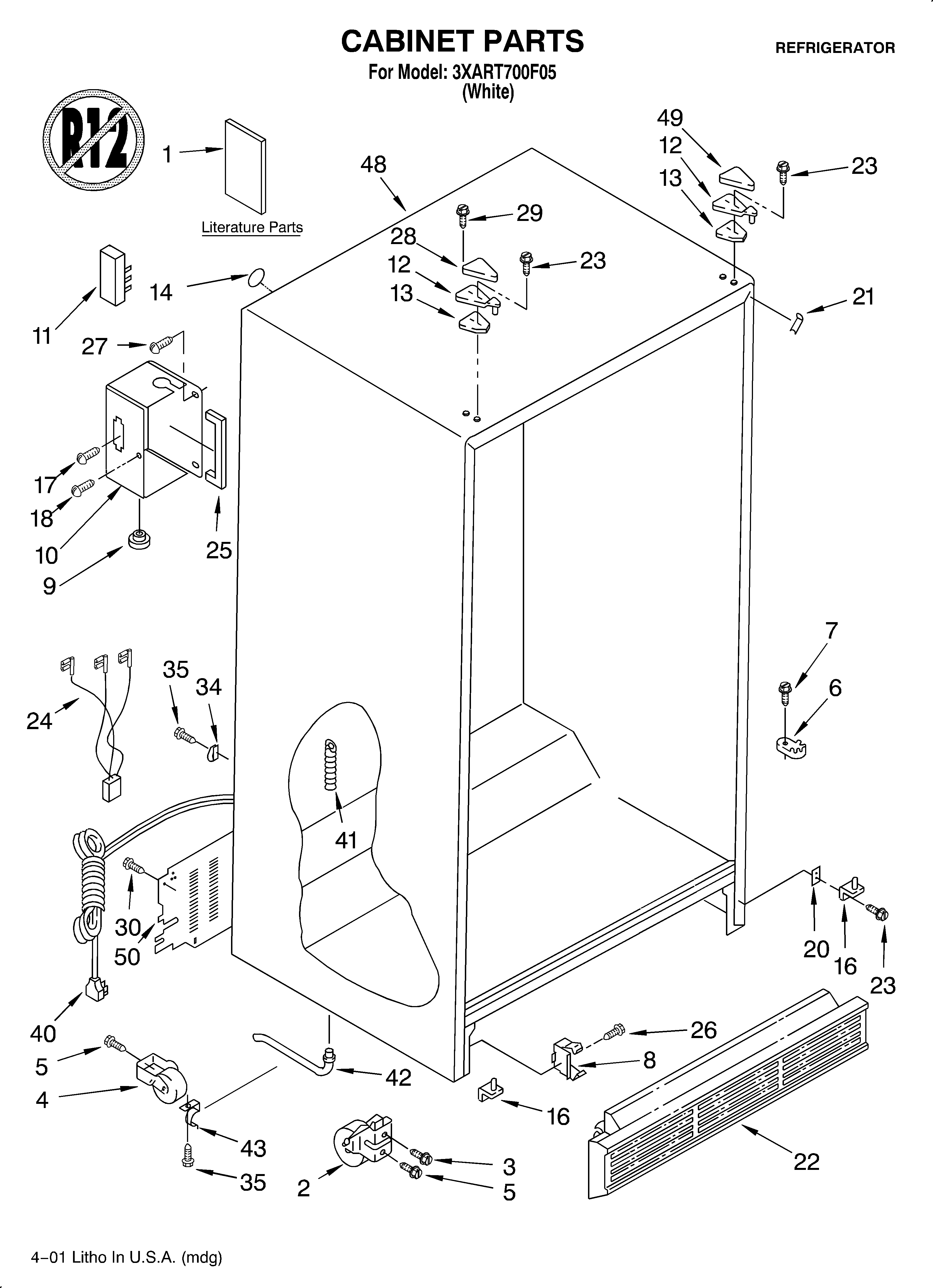 Whirlpool 3XART700F05 cabinet/literature diagram
