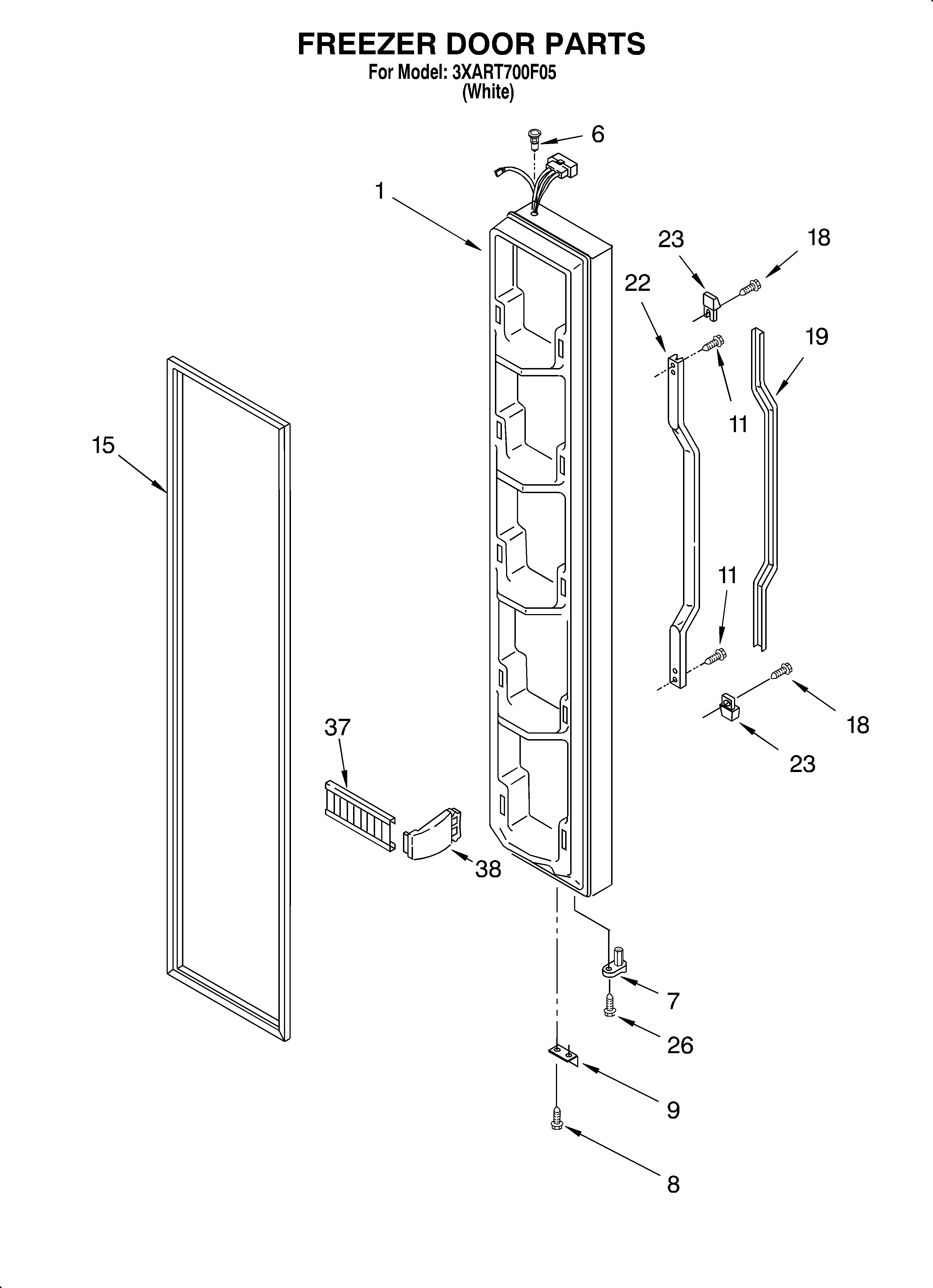 Whirlpool 3XART700F05 freezer door diagram