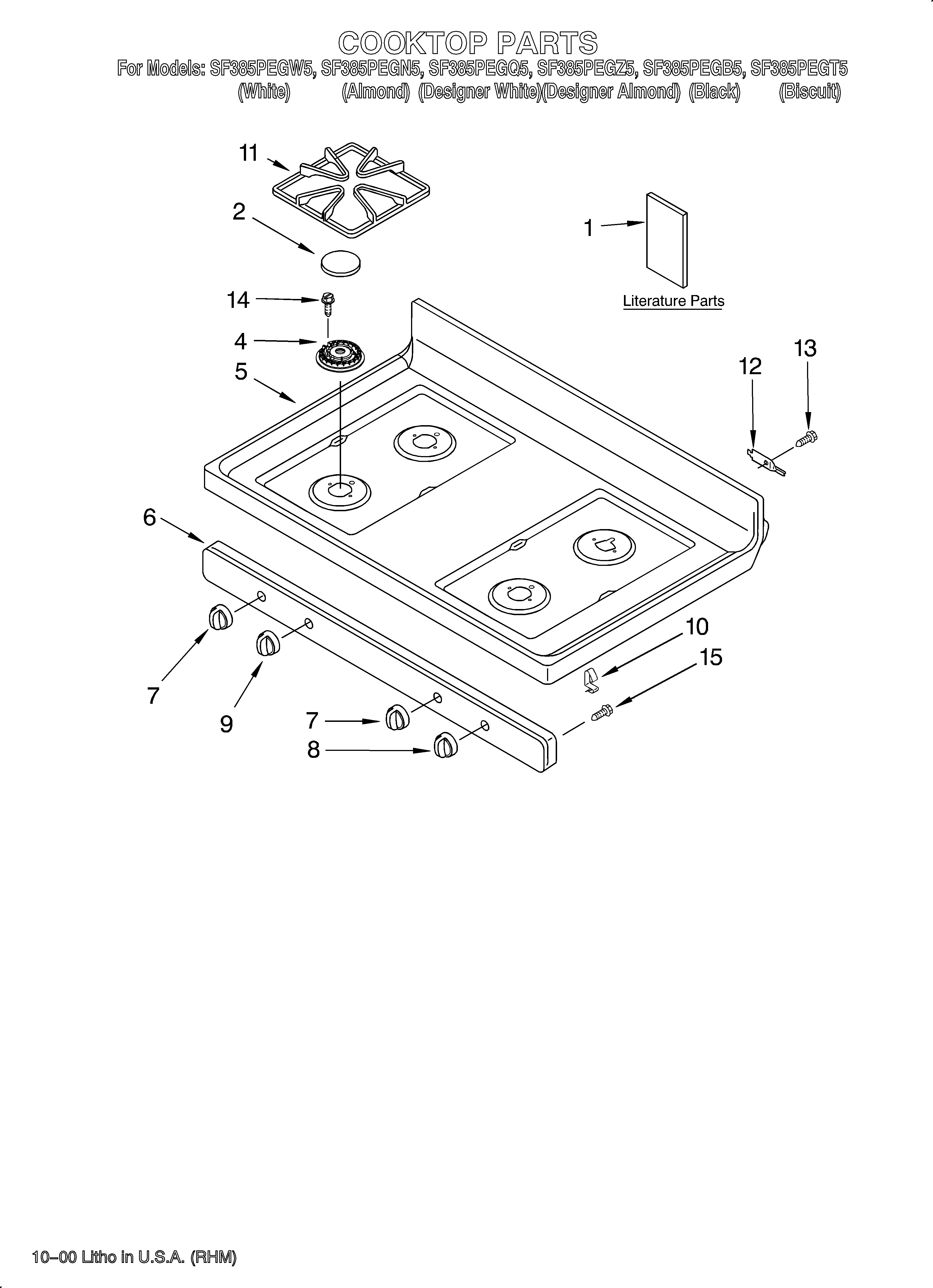 Whirlpool SF385PEGT5 cooktop/literature diagram