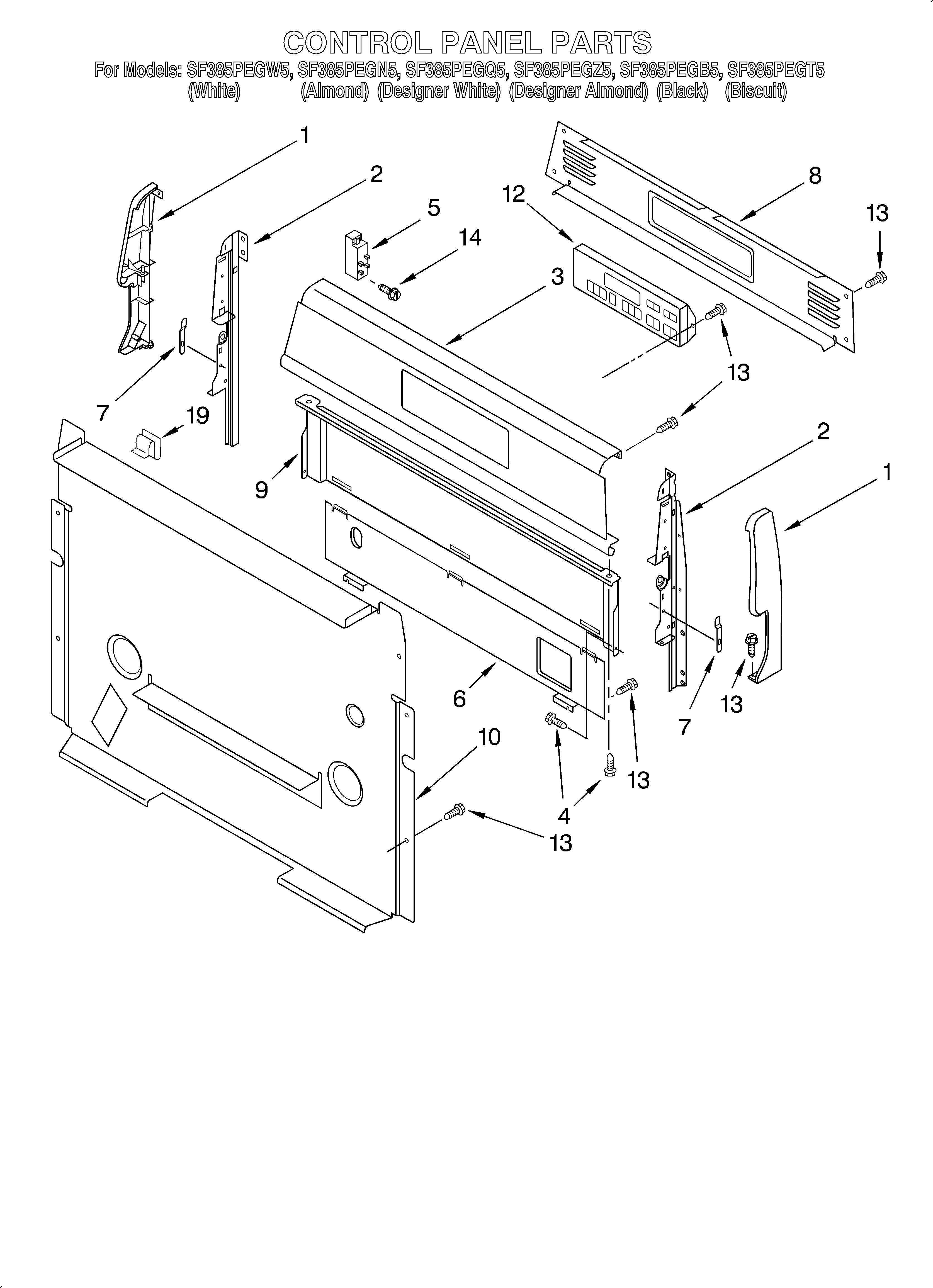 Whirlpool SF385PEGT5 control panel diagram