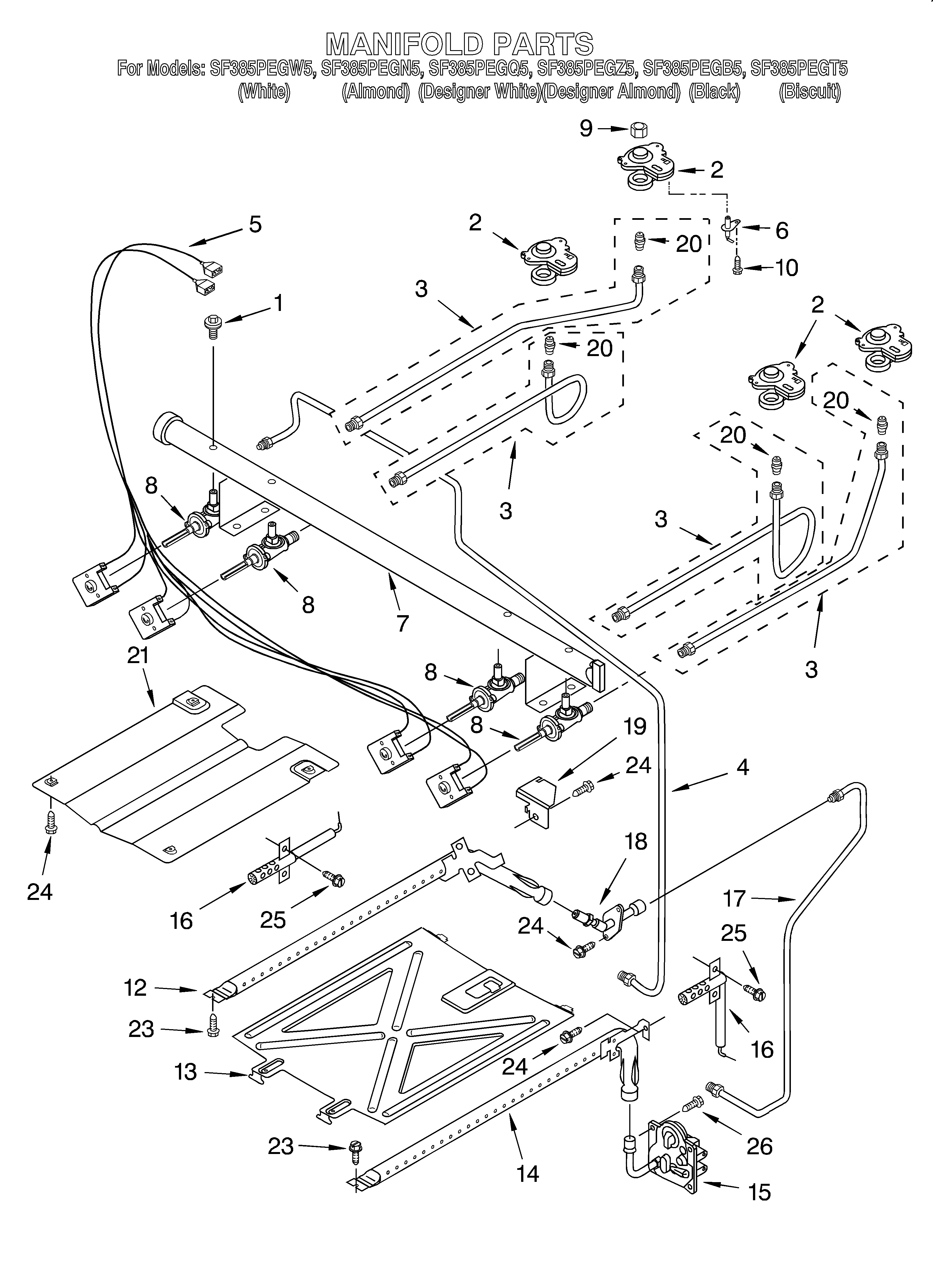Whirlpool SF385PEGT5 manifold diagram