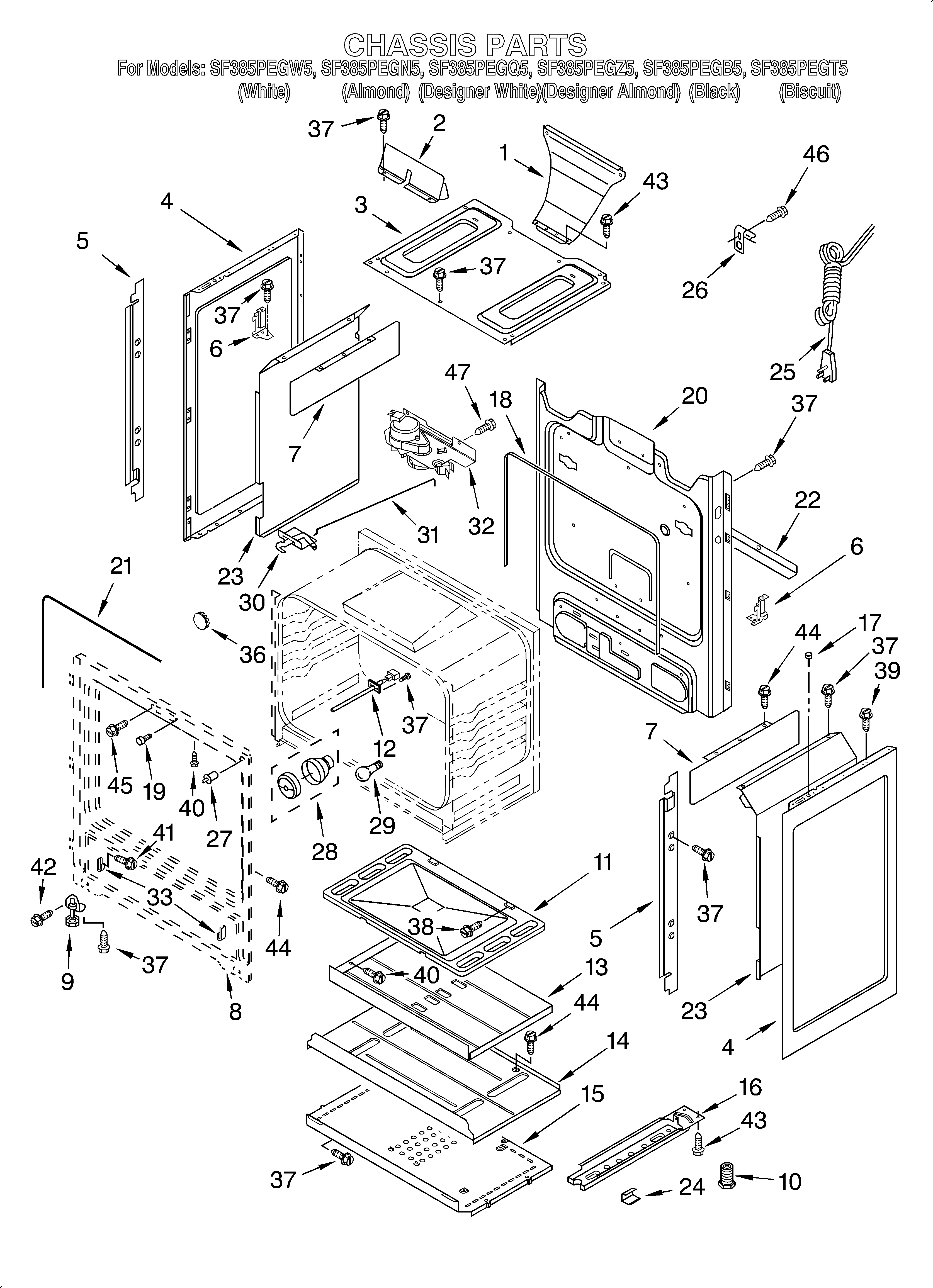 Whirlpool SF385PEGT5 chassis diagram