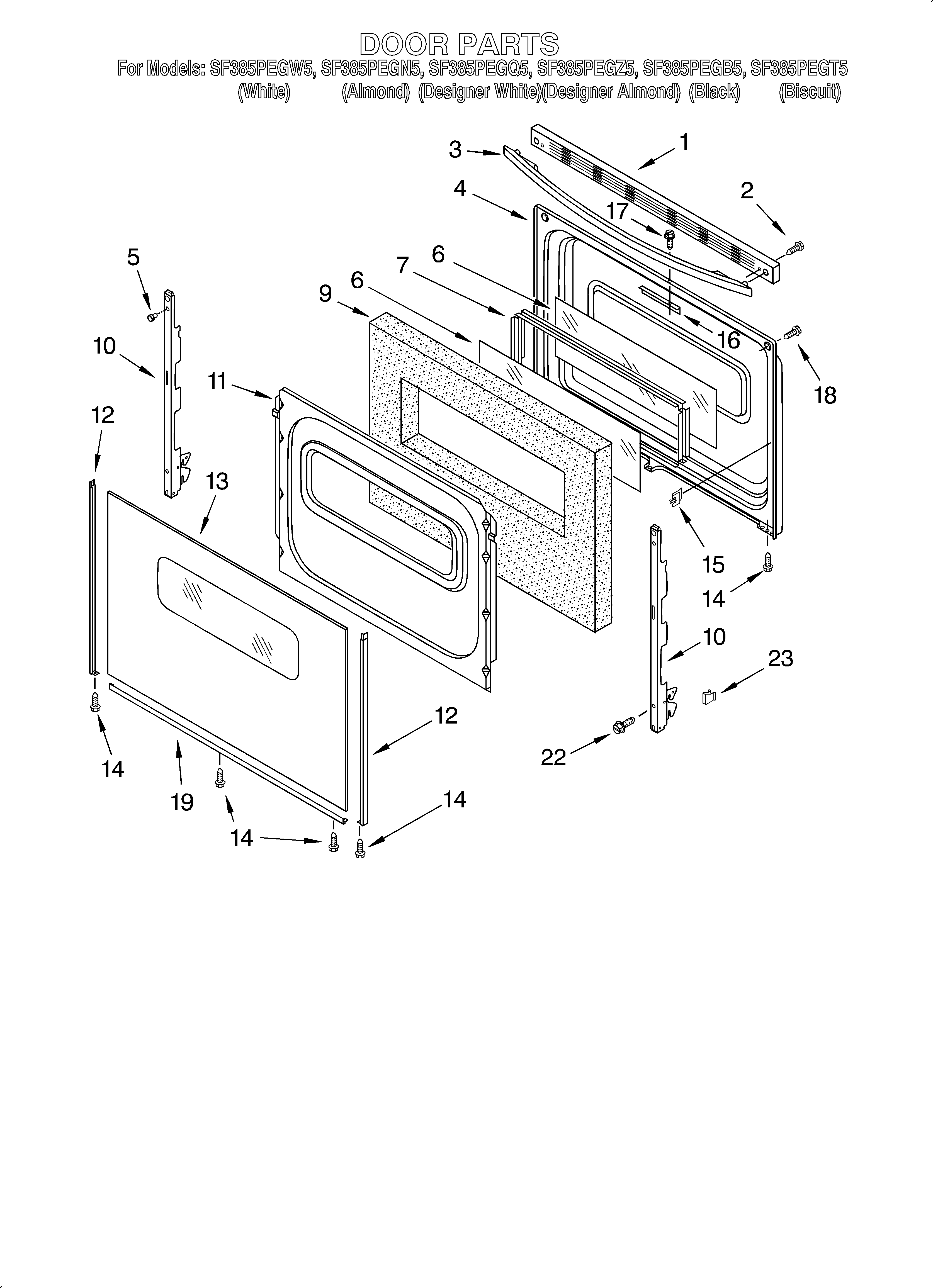 Whirlpool SF385PEGT5 door/optional diagram