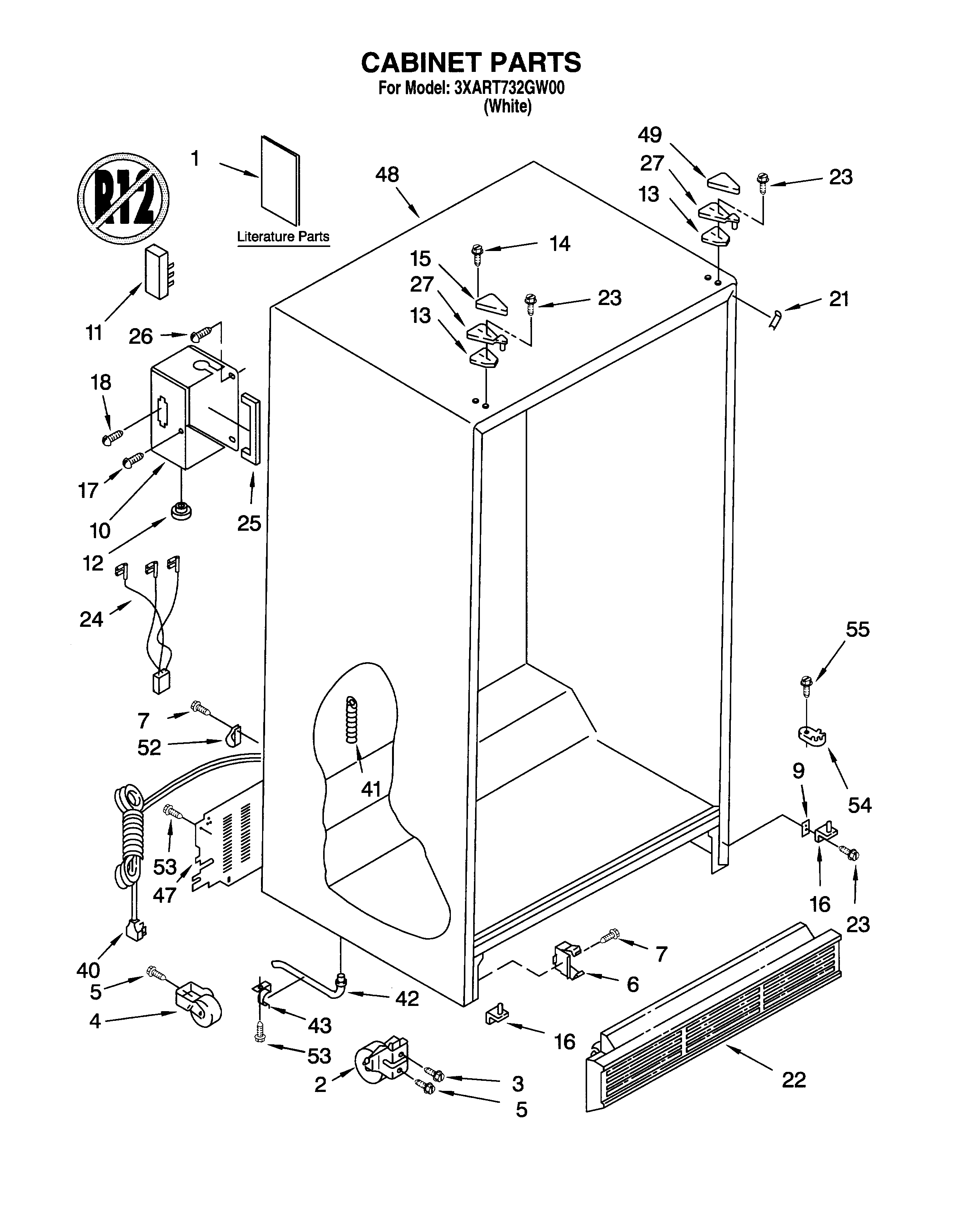 Whirlpool 3XART732GW00 cabinet/literature diagram