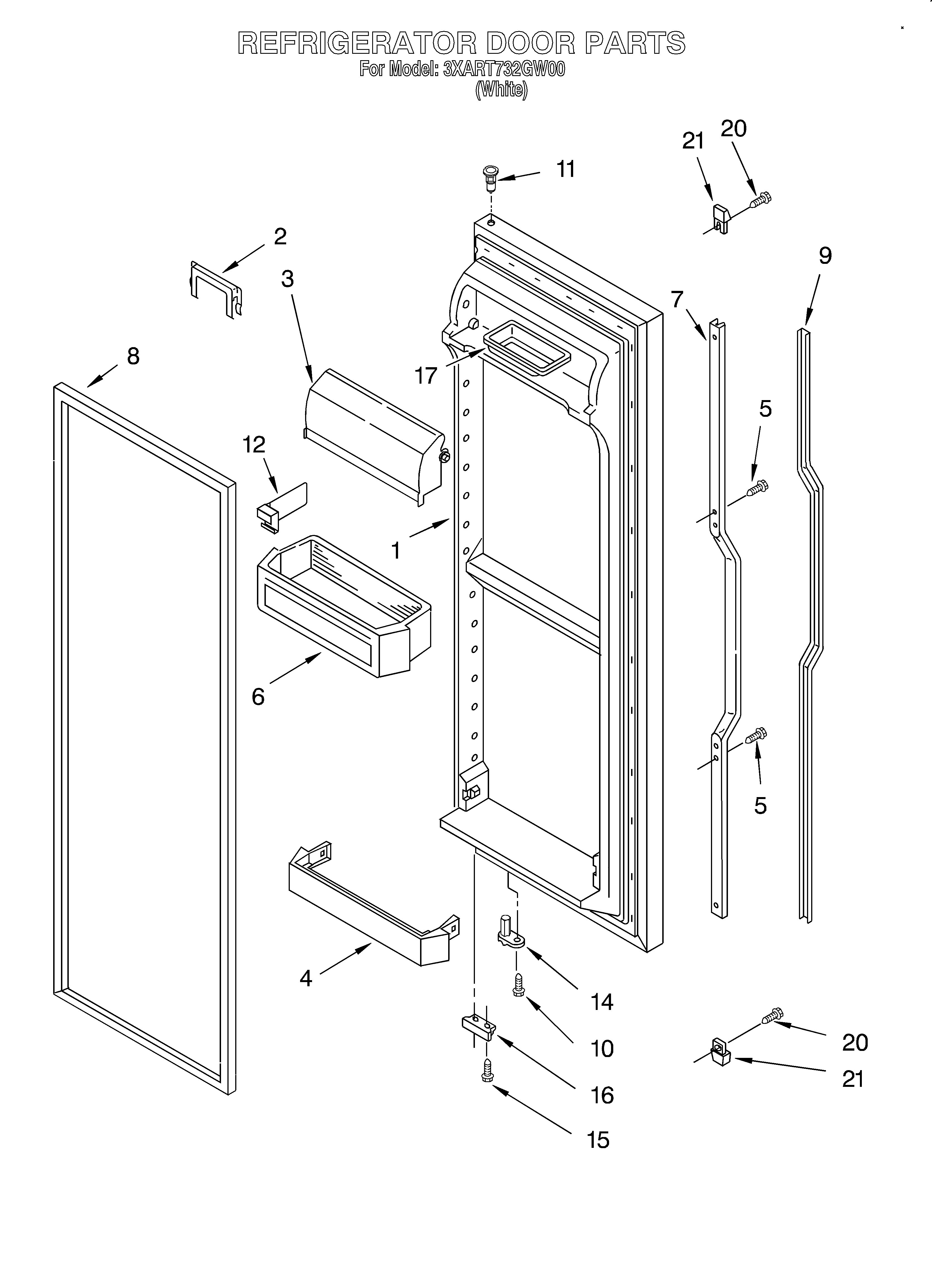 Whirlpool 3XART732GW00 refrigerator door diagram