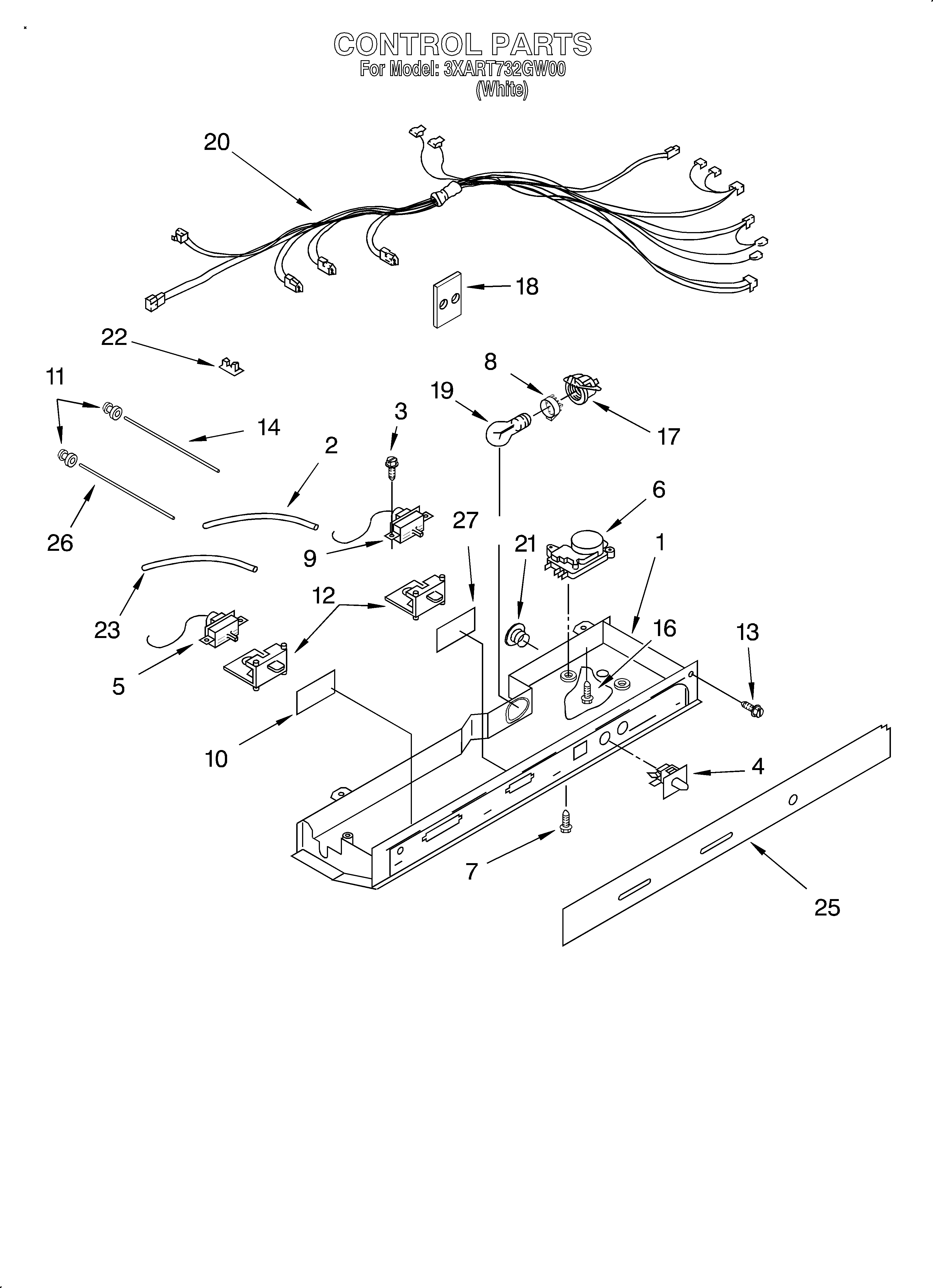 Whirlpool 3XART732GW00 control/optional diagram
