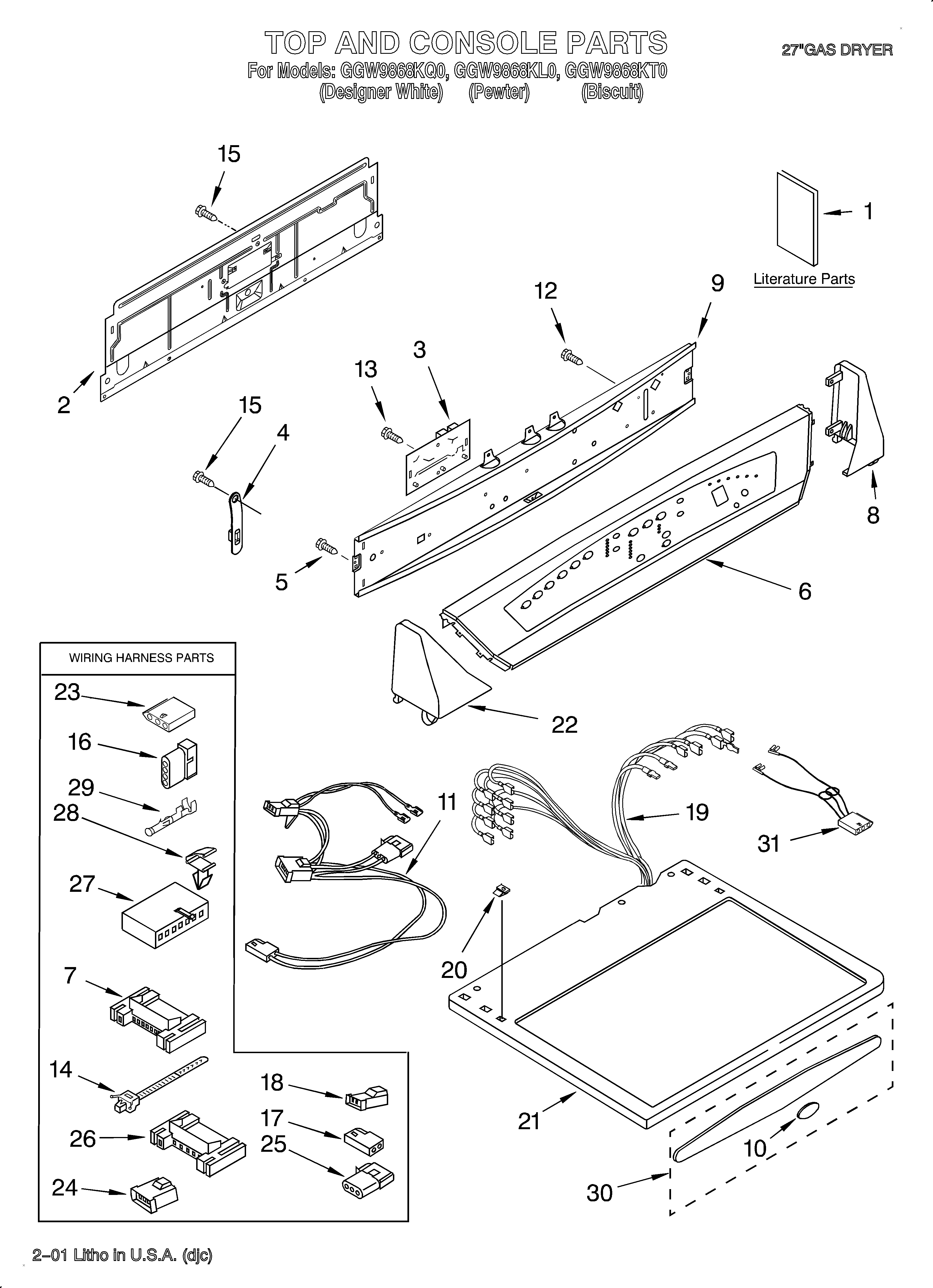 Whirlpool GGW9868KQ0 top and console/lit/optional diagram