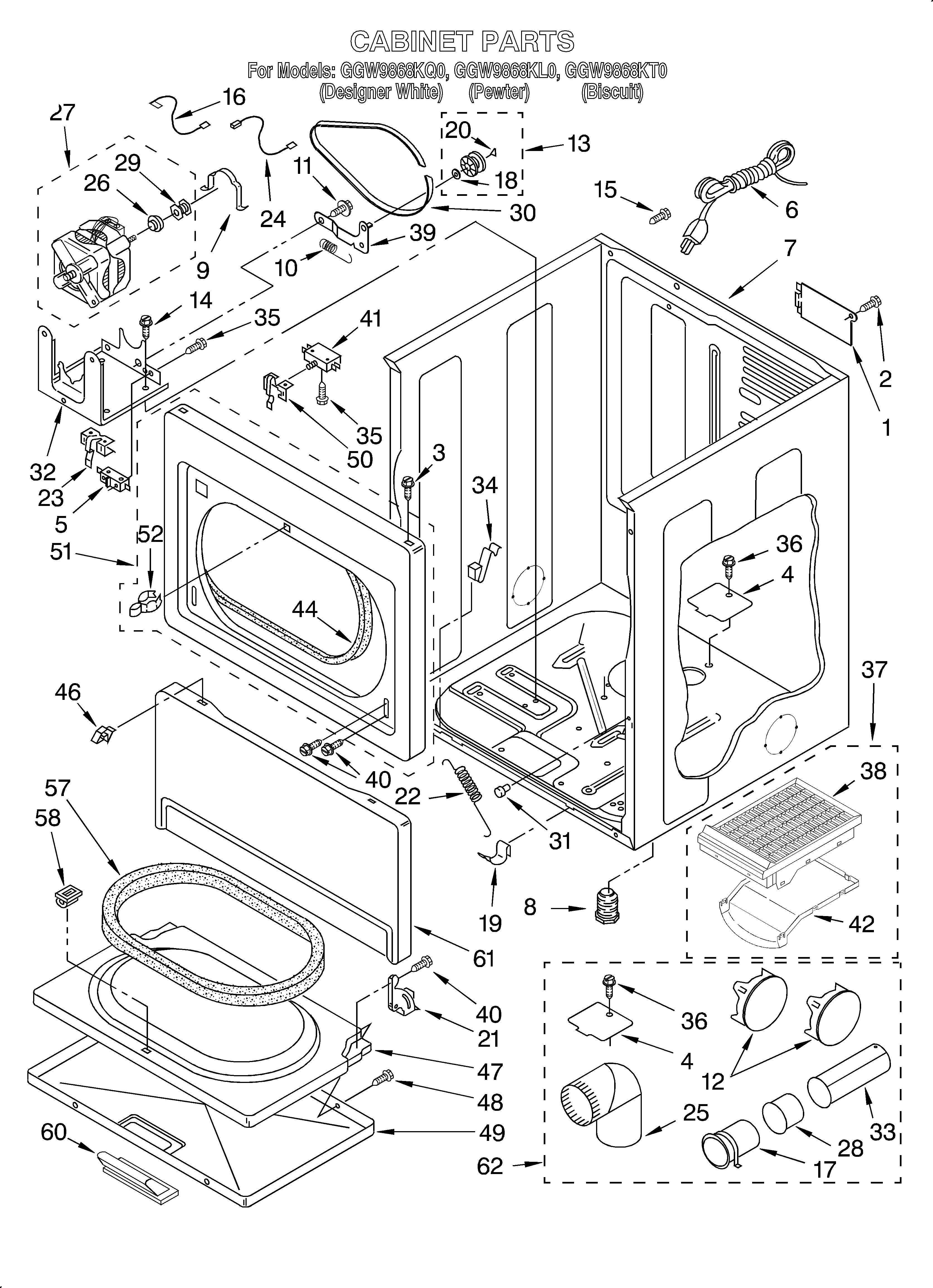 Whirlpool GGW9868KQ0 cabinet diagram