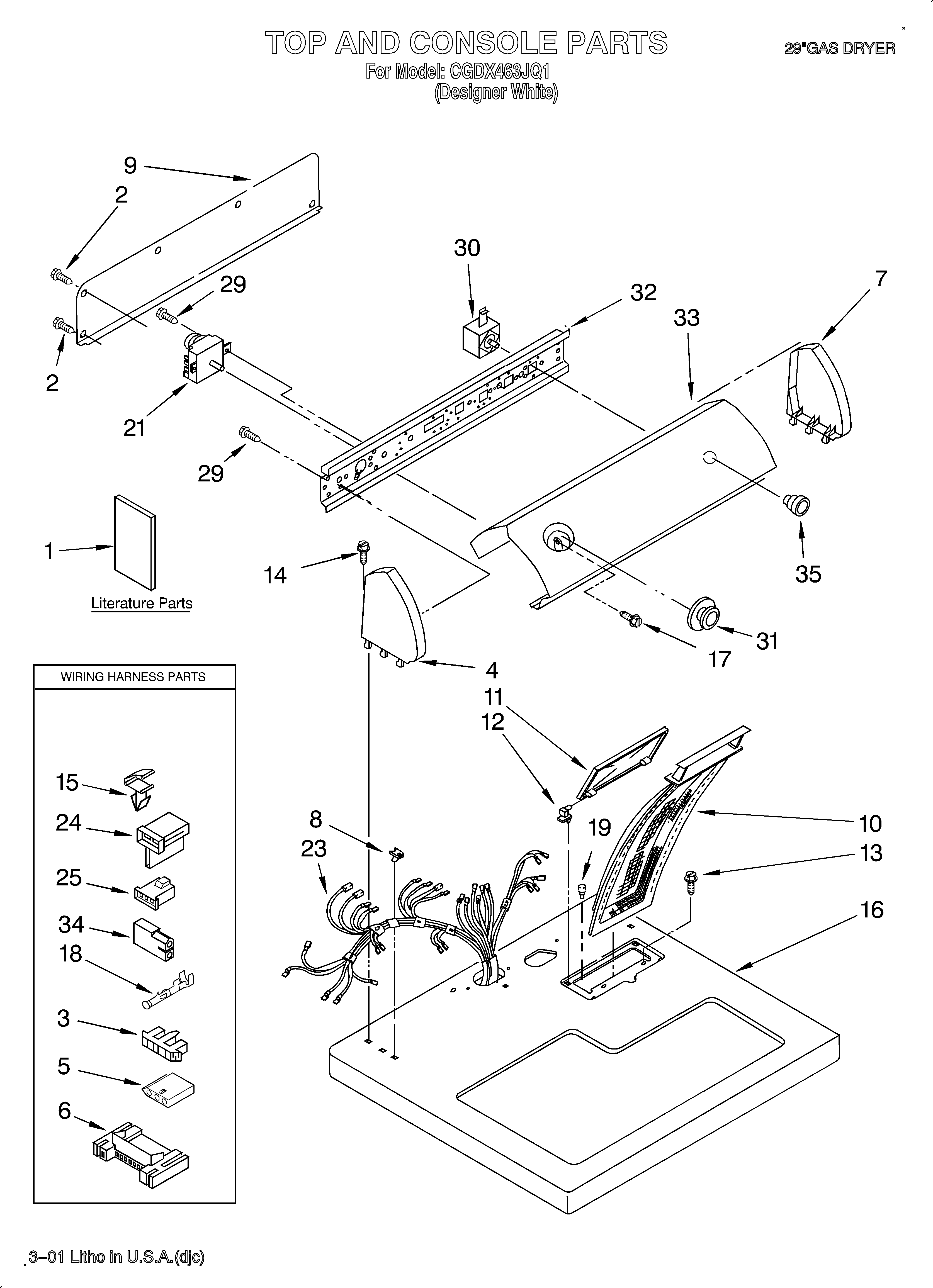 Crosley CGDX463JQ1 top and console/lit/optional diagram