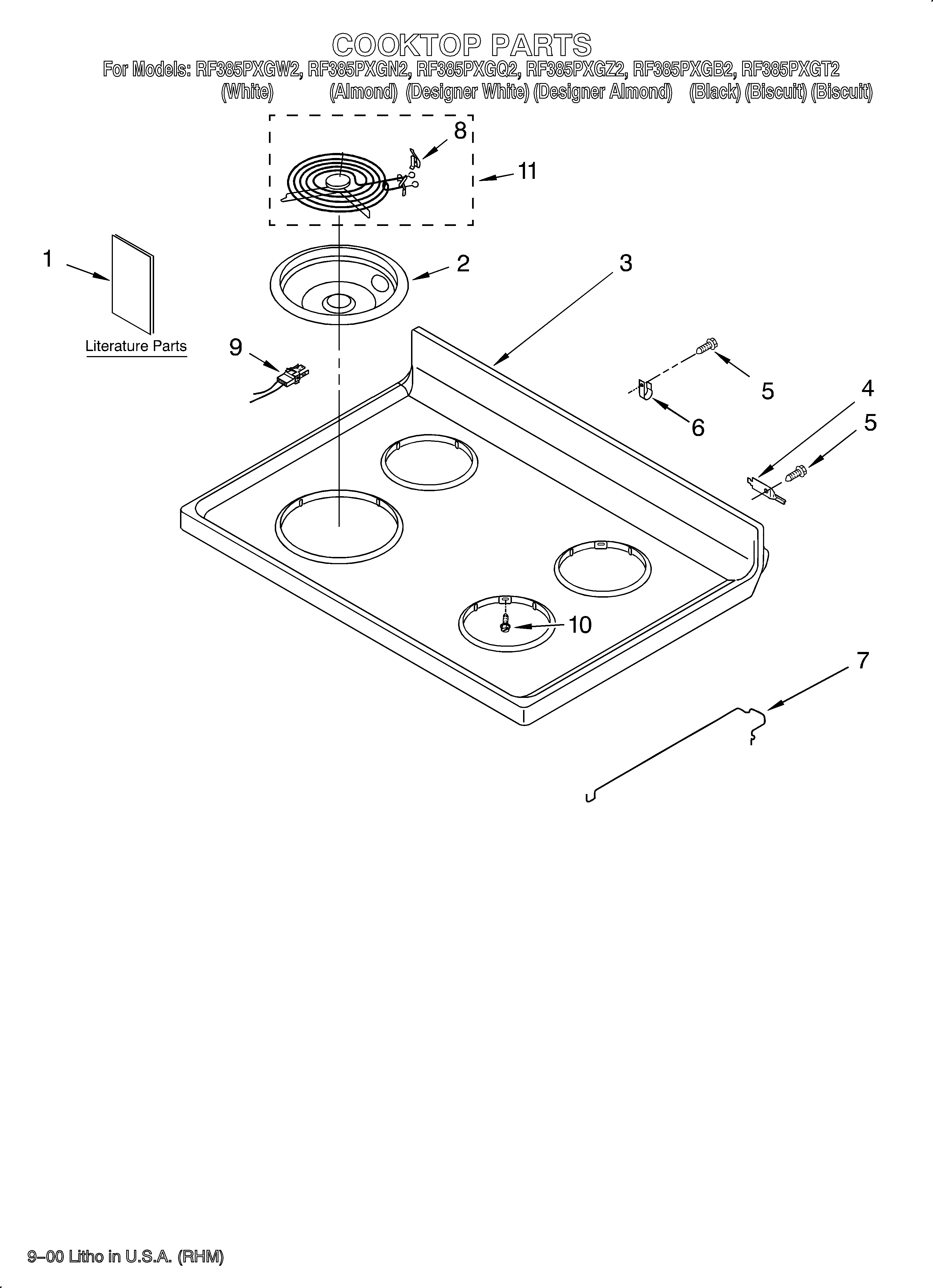 Whirlpool RF385PXGB2 cooktop/literature diagram