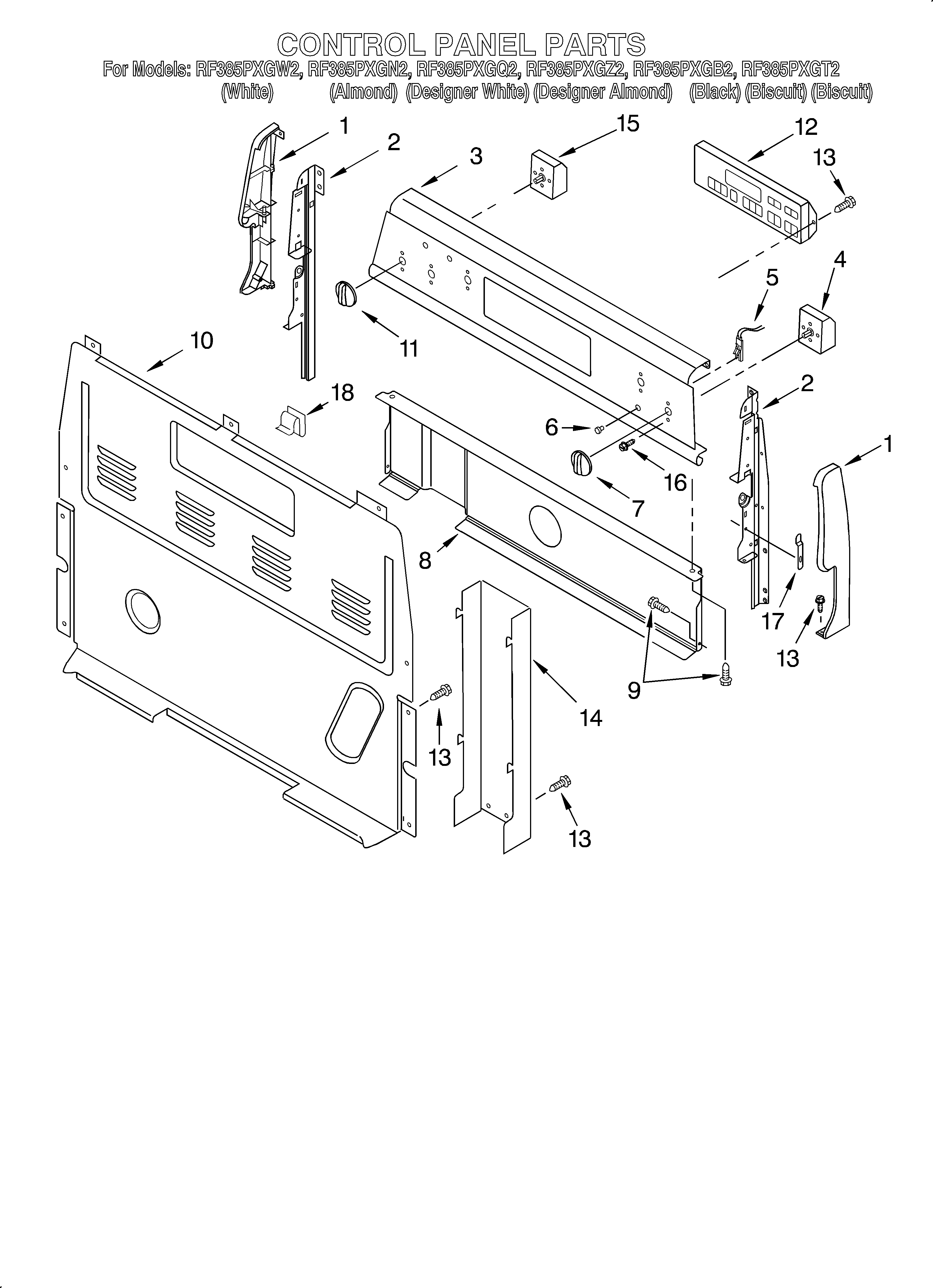 Whirlpool RF385PXGB2 control panel diagram