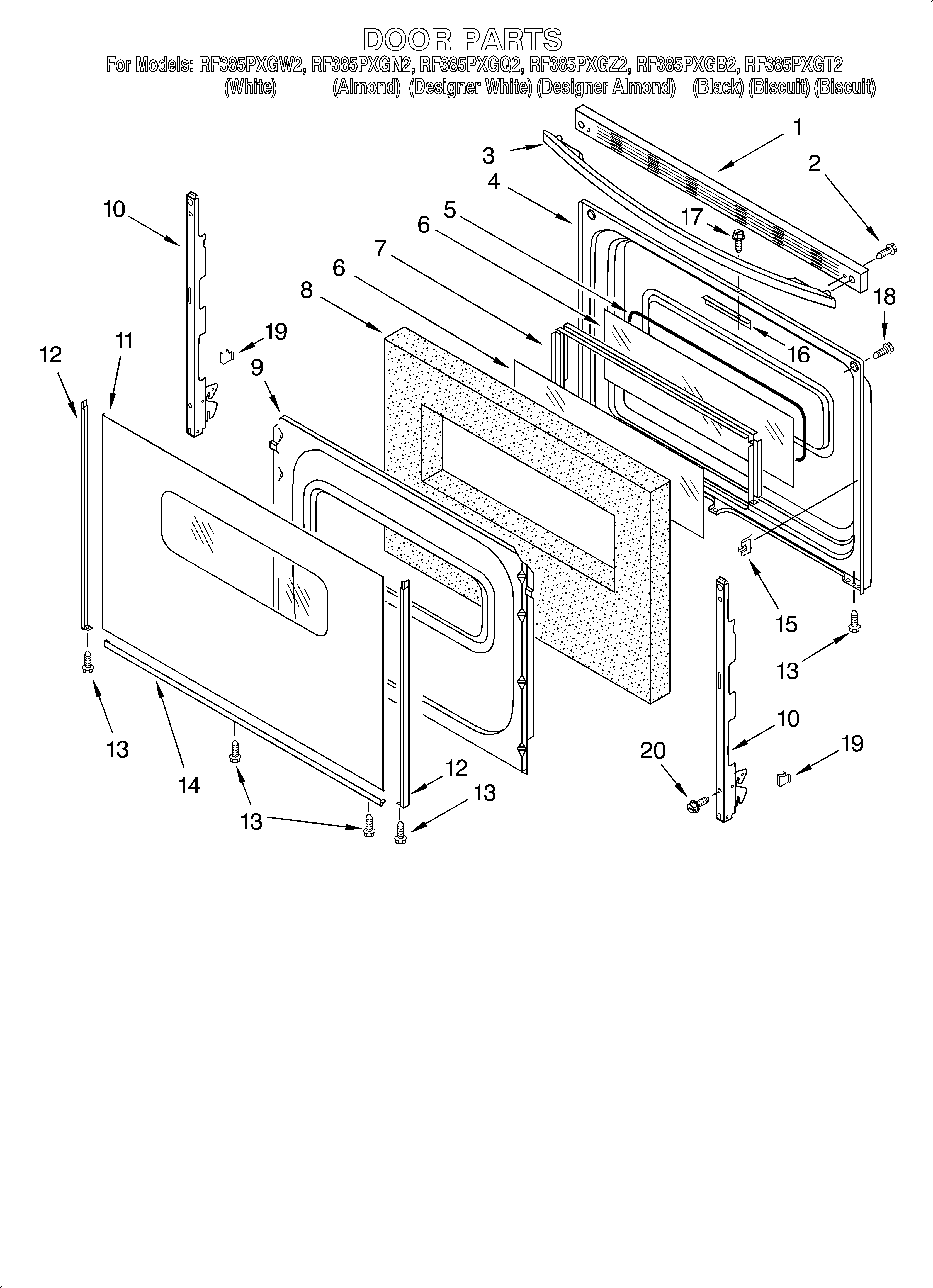 Whirlpool RF385PXGB2 door/optional diagram