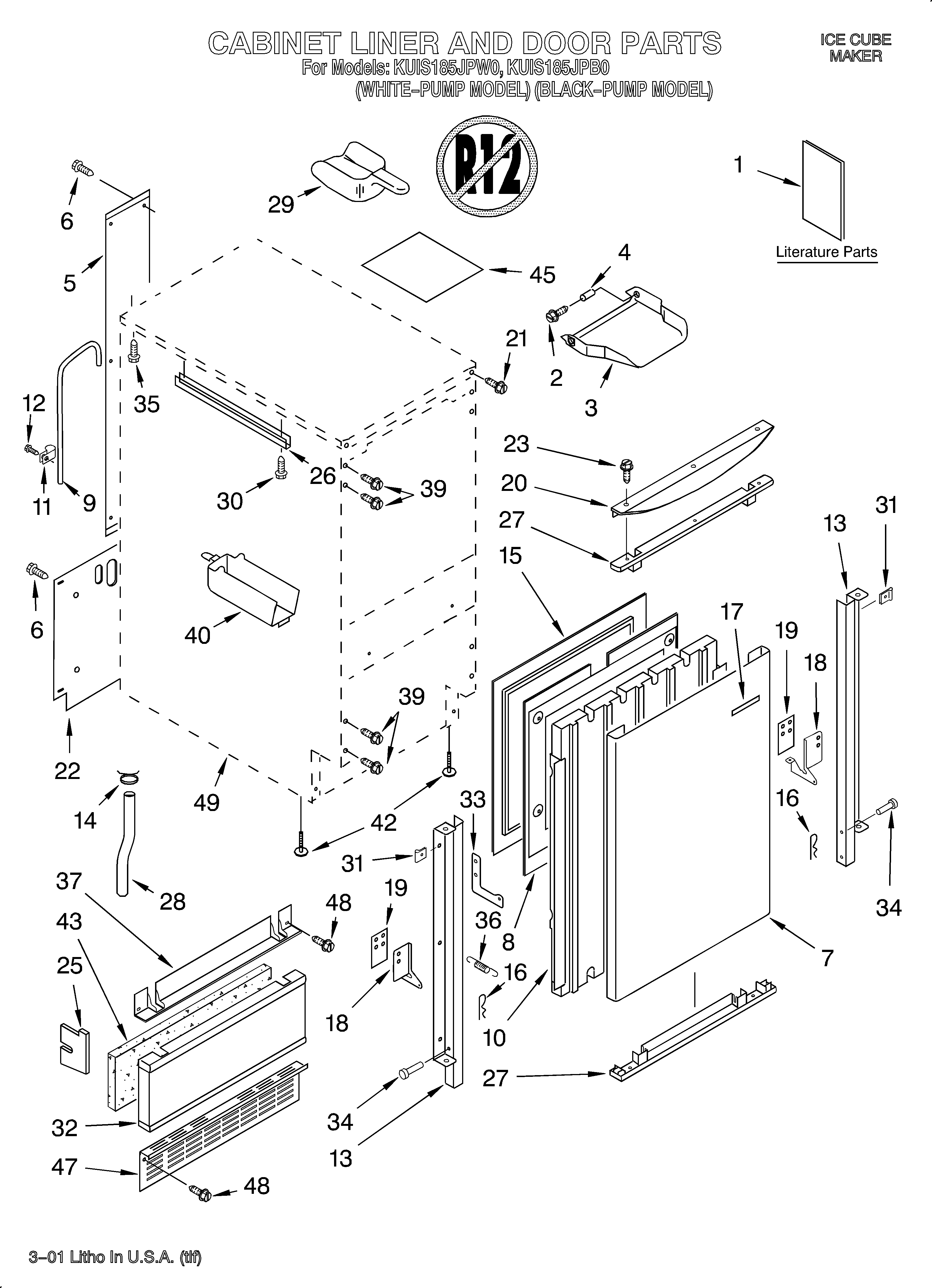 KitchenAid KUIS185JPB0 cabinet liner and door/literature diagram