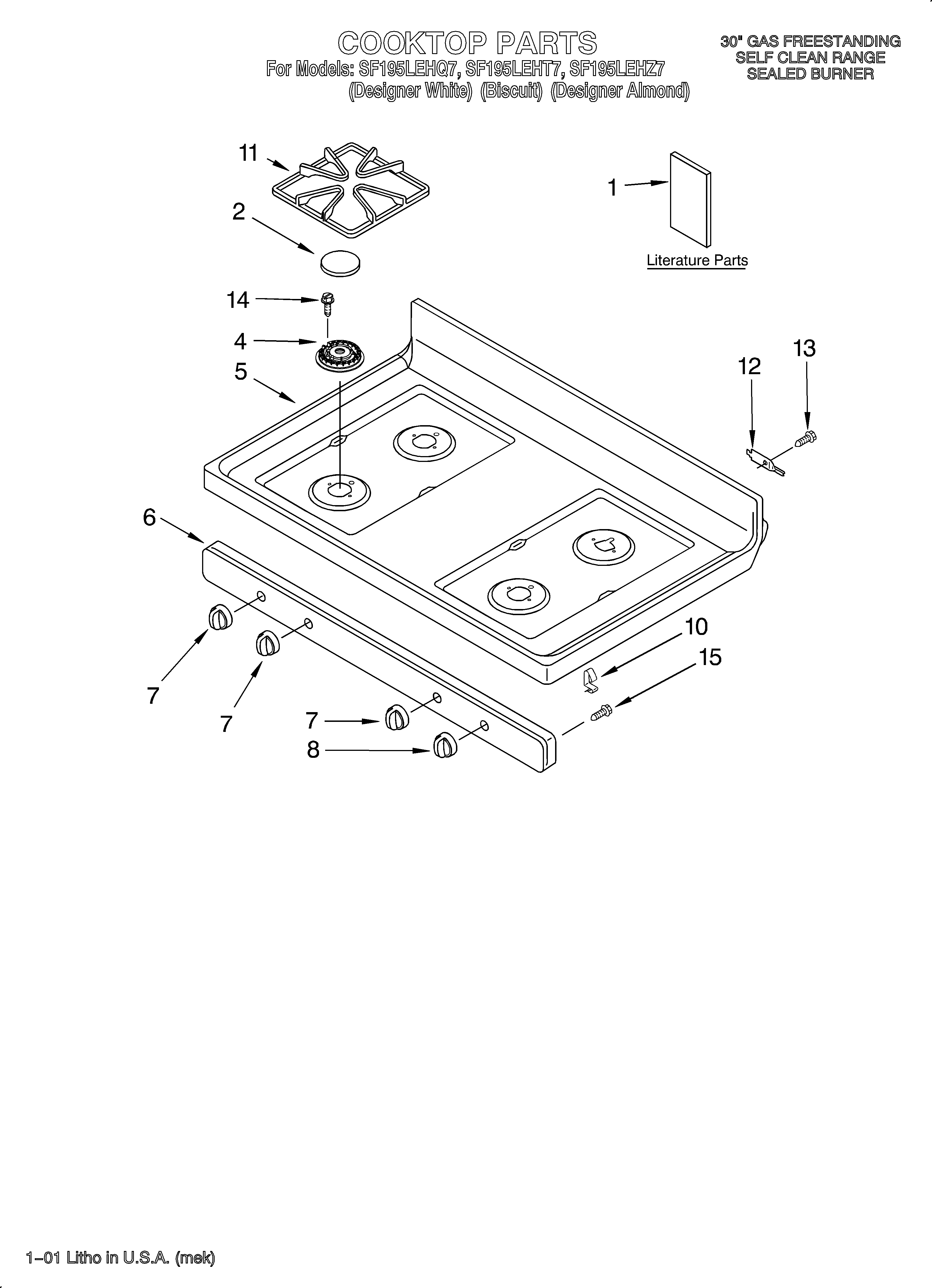 Whirlpool SF197LEHQ7 cooktop/literature diagram