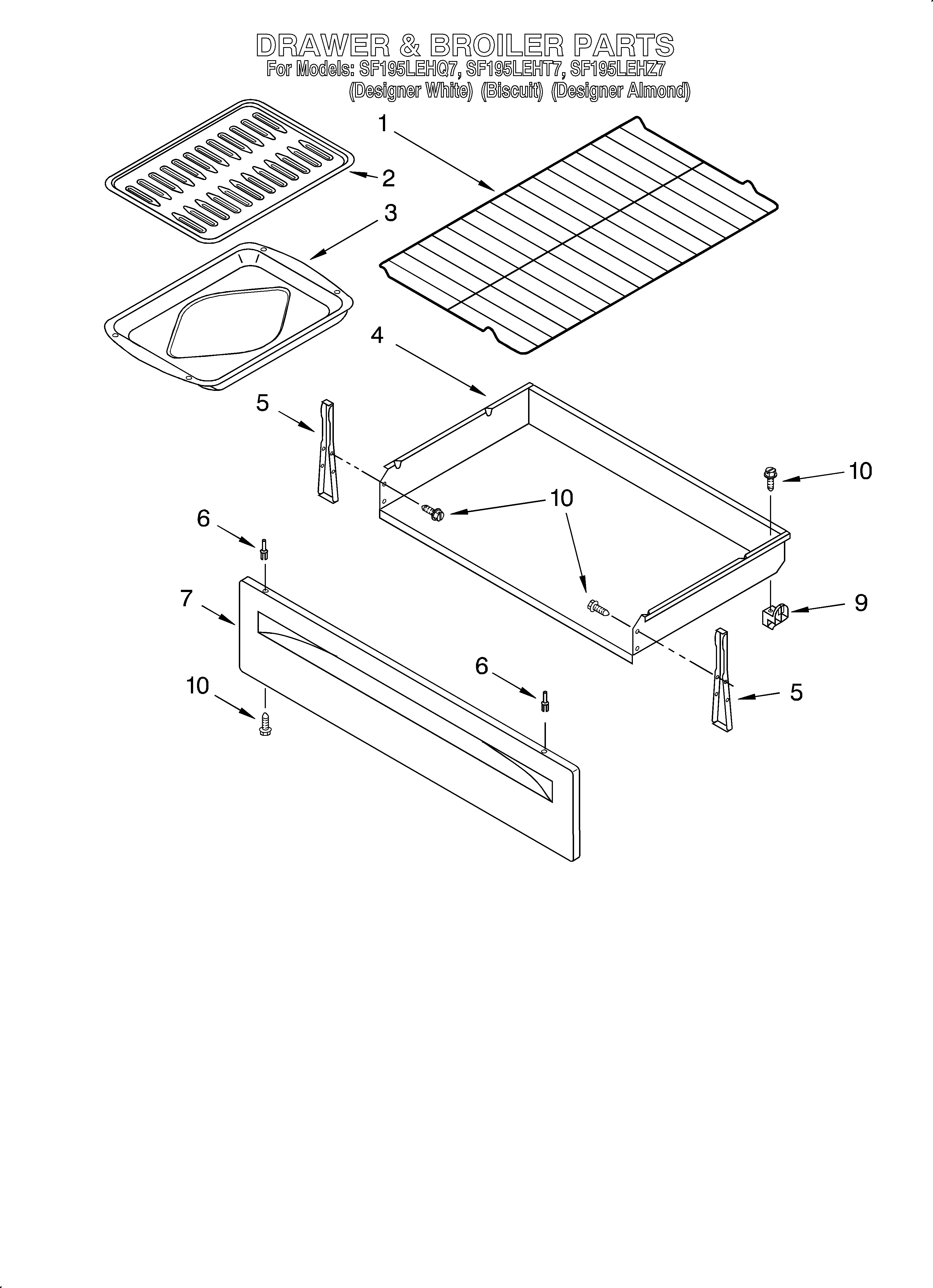 Whirlpool SF197LEHQ7 drawer & broiler/optional diagram