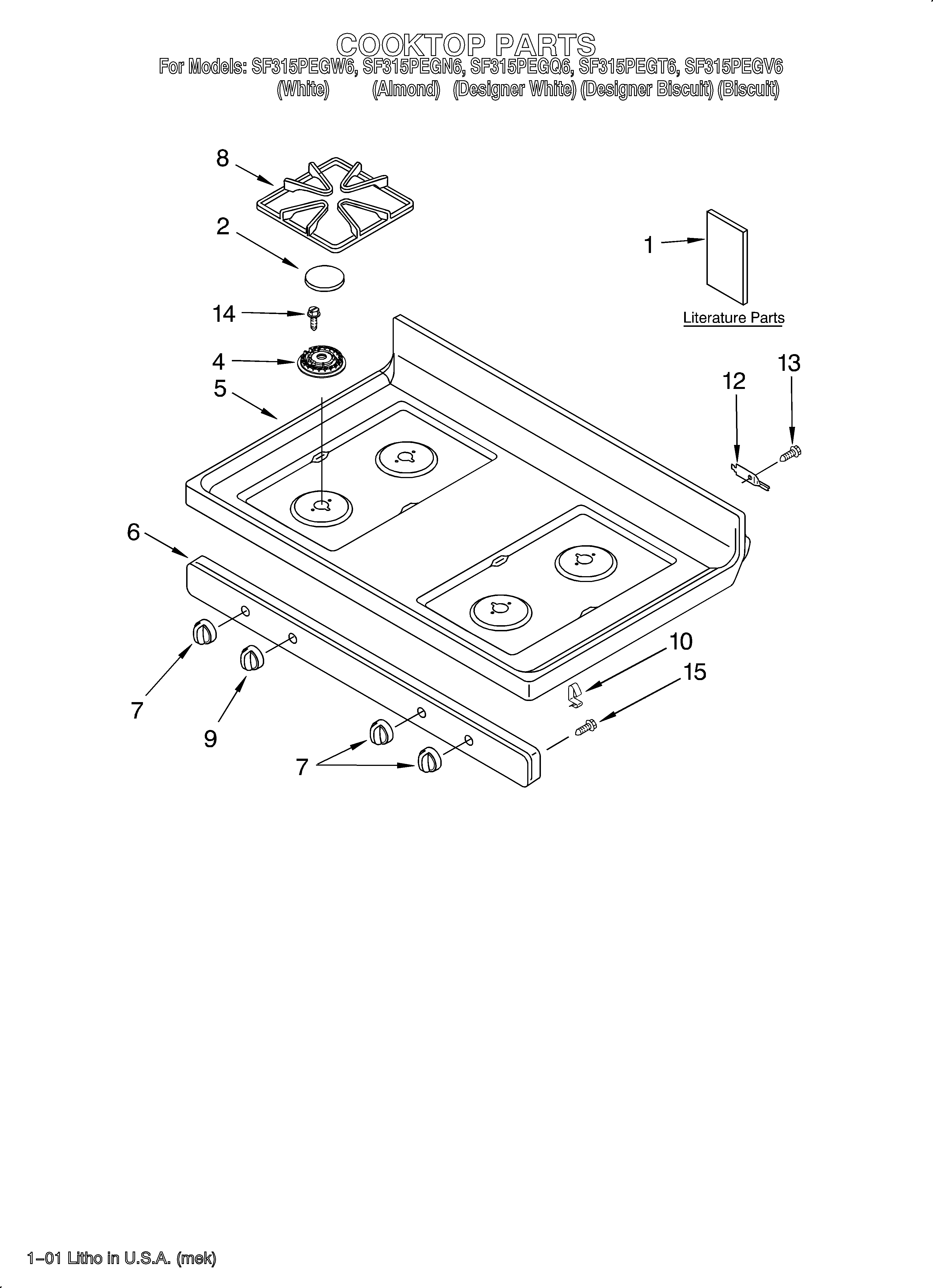 Whirlpool SF315PEGQ6 cooktop/literature diagram