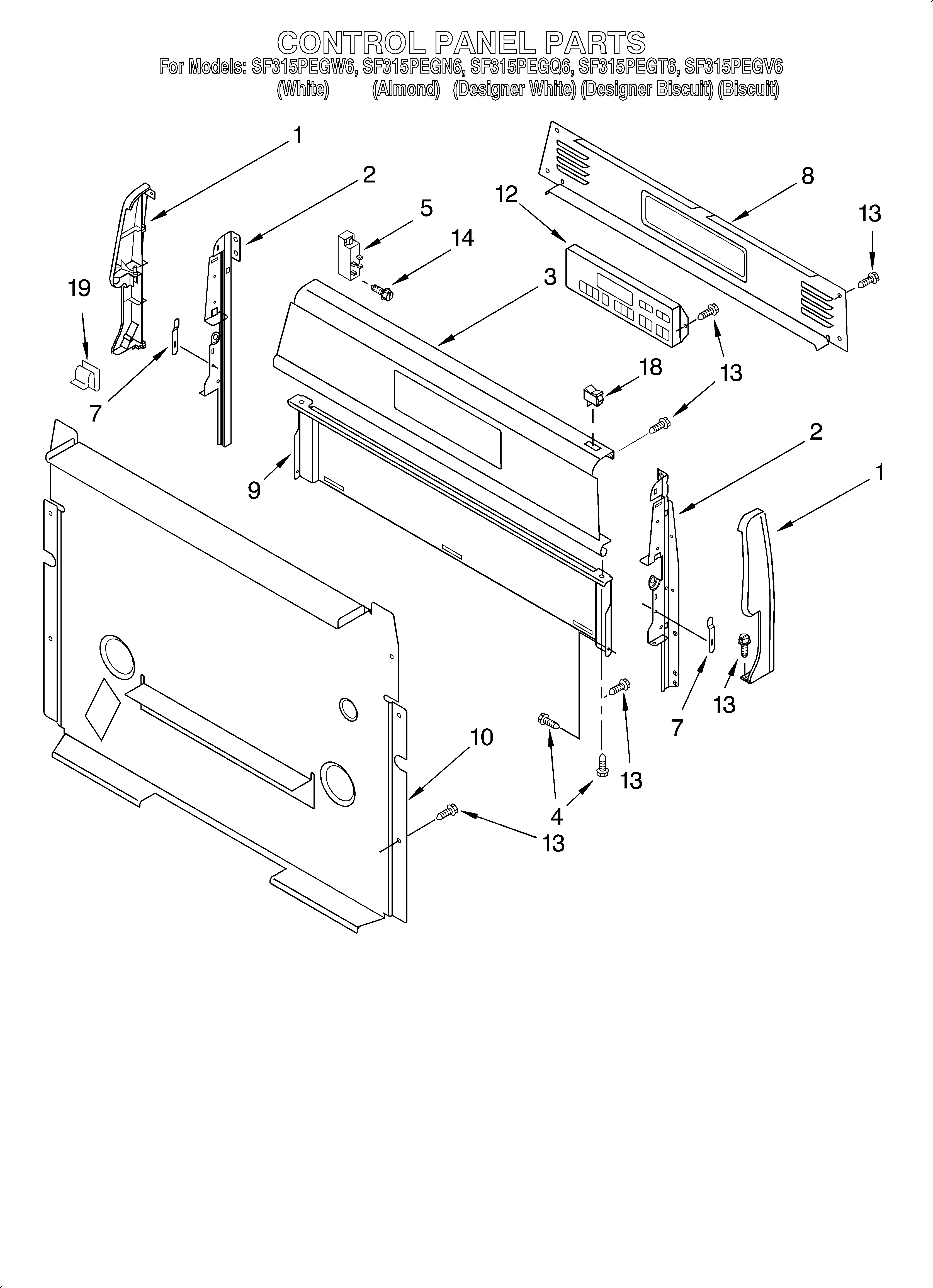 Whirlpool SF315PEGQ6 control panel diagram