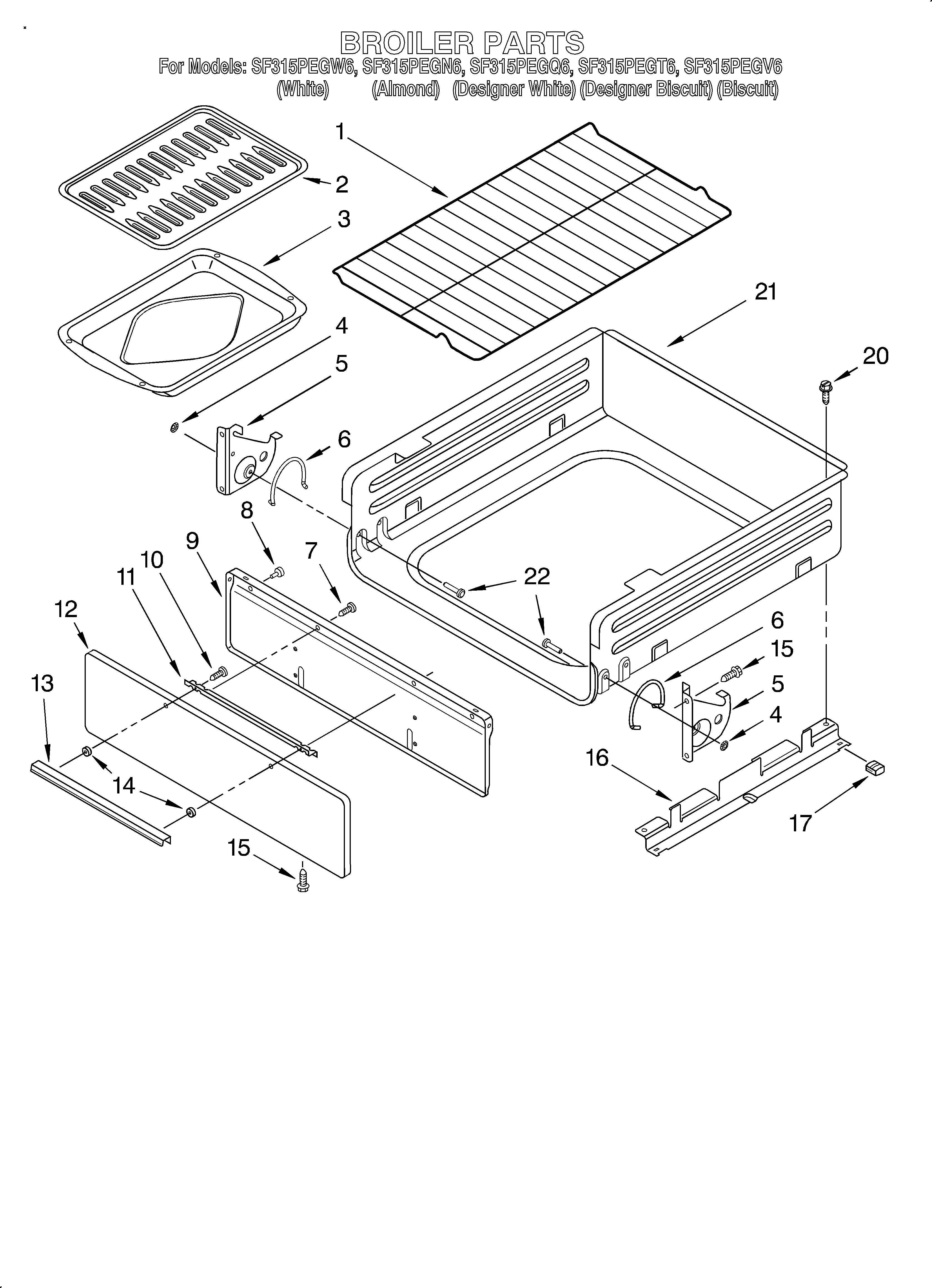 Whirlpool SF315PEGQ6 broiler diagram