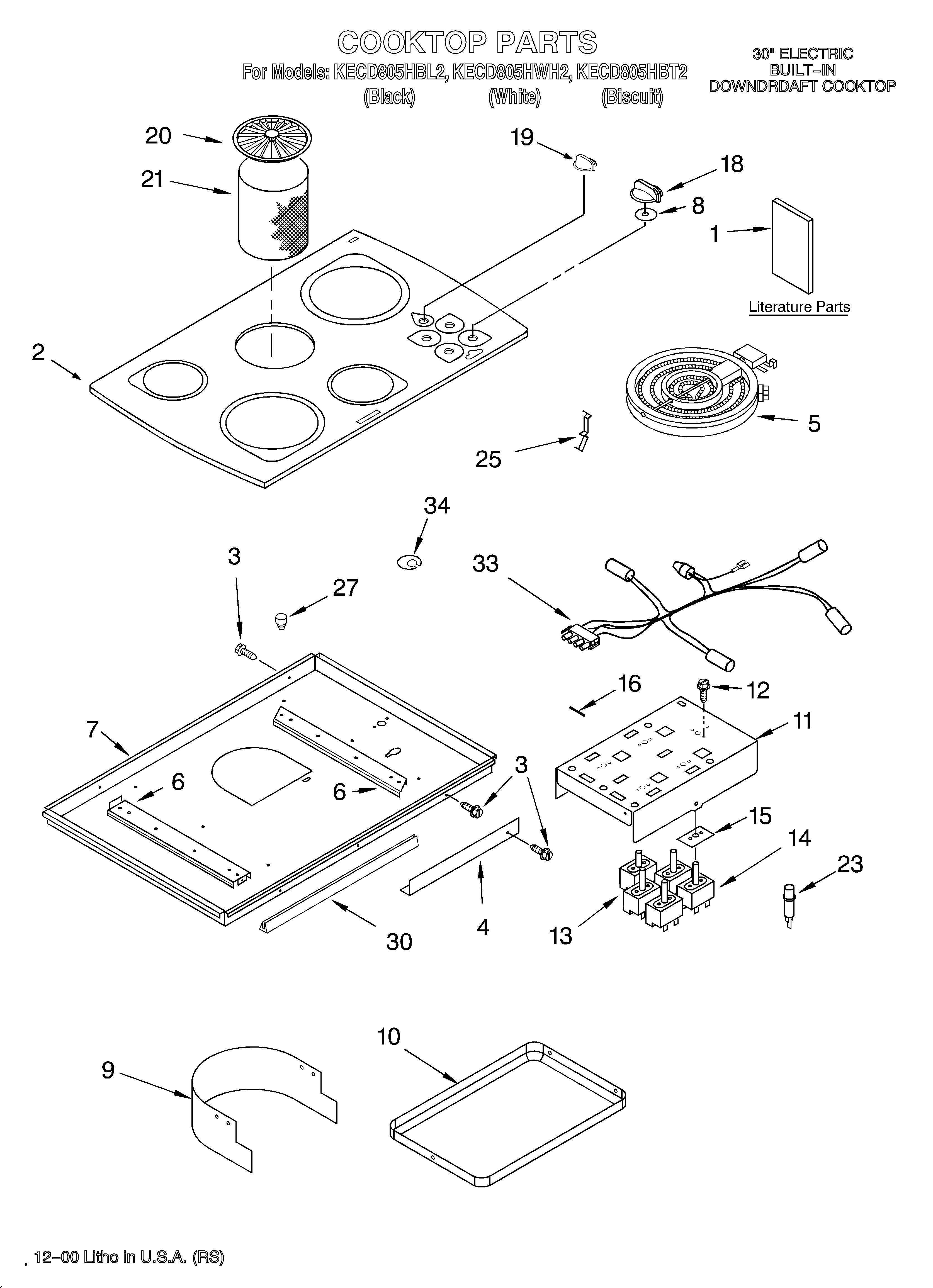 KitchenAid KECD805HBT2 cooktop/literature diagram