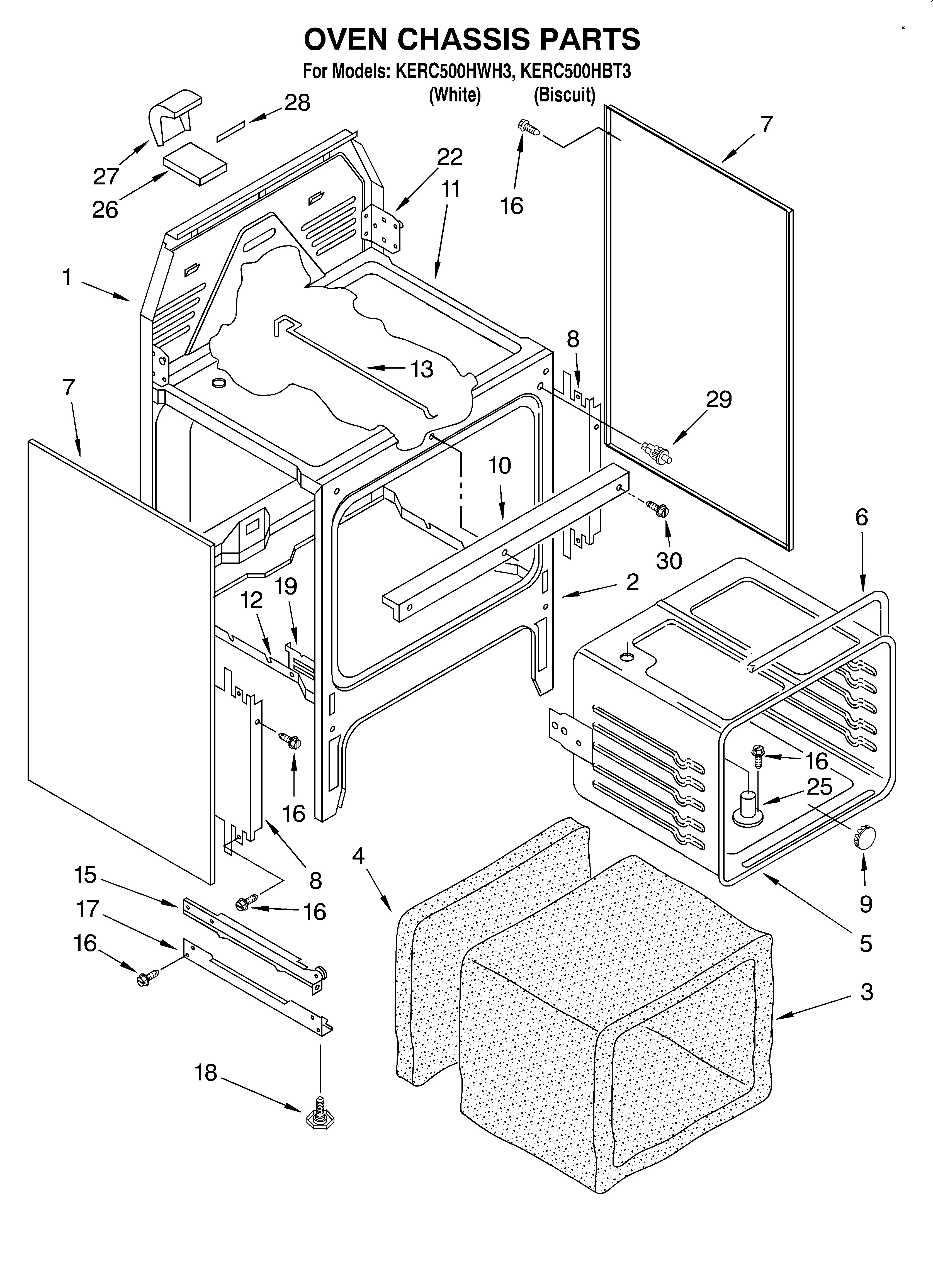 KitchenAid KERC500HWH3 oven chassis diagram