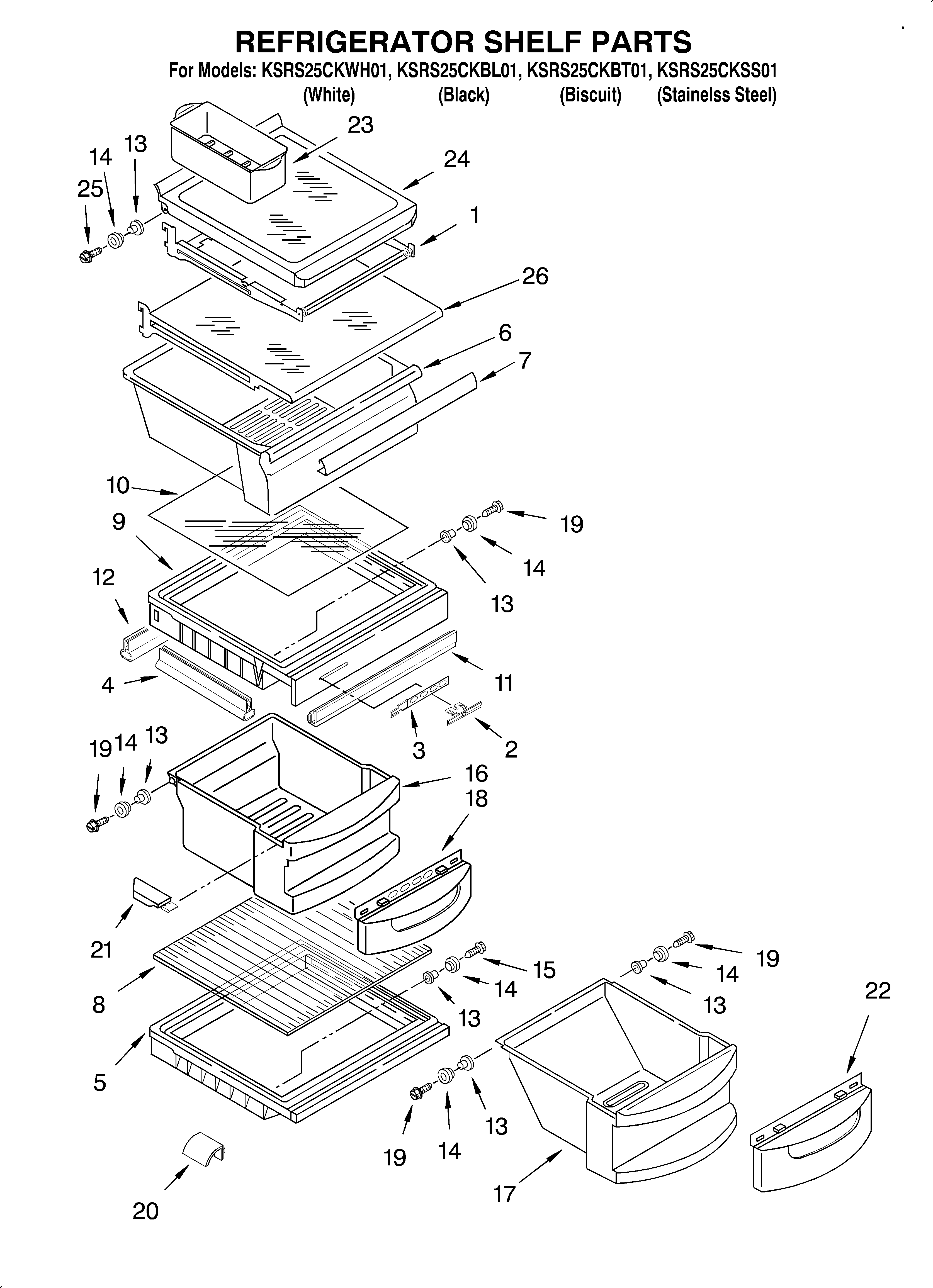 KitchenAid KSRS25CKBL01 refrigerator shelf diagram
