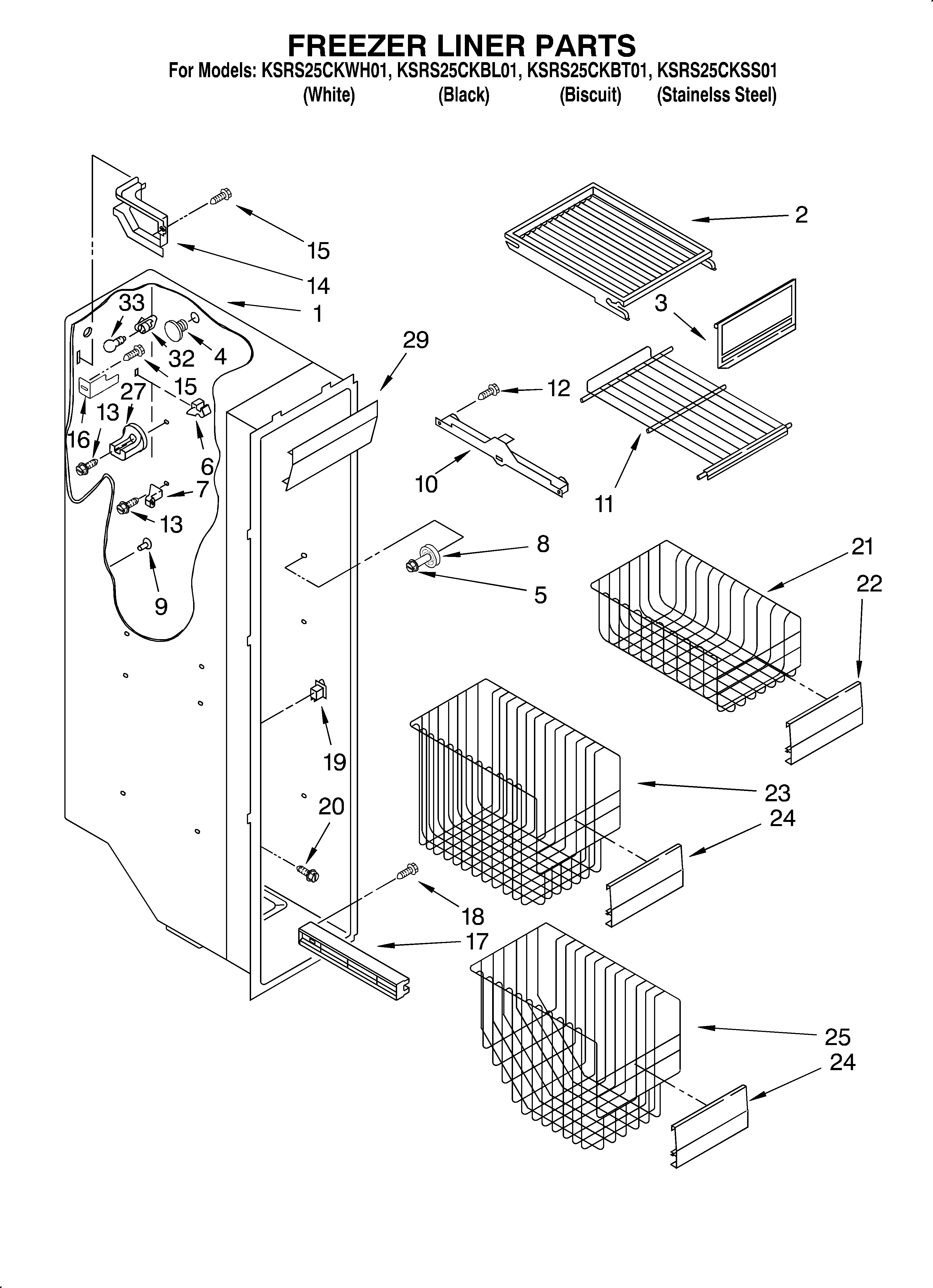 KitchenAid KSRS25CKBL01 freezer liner diagram