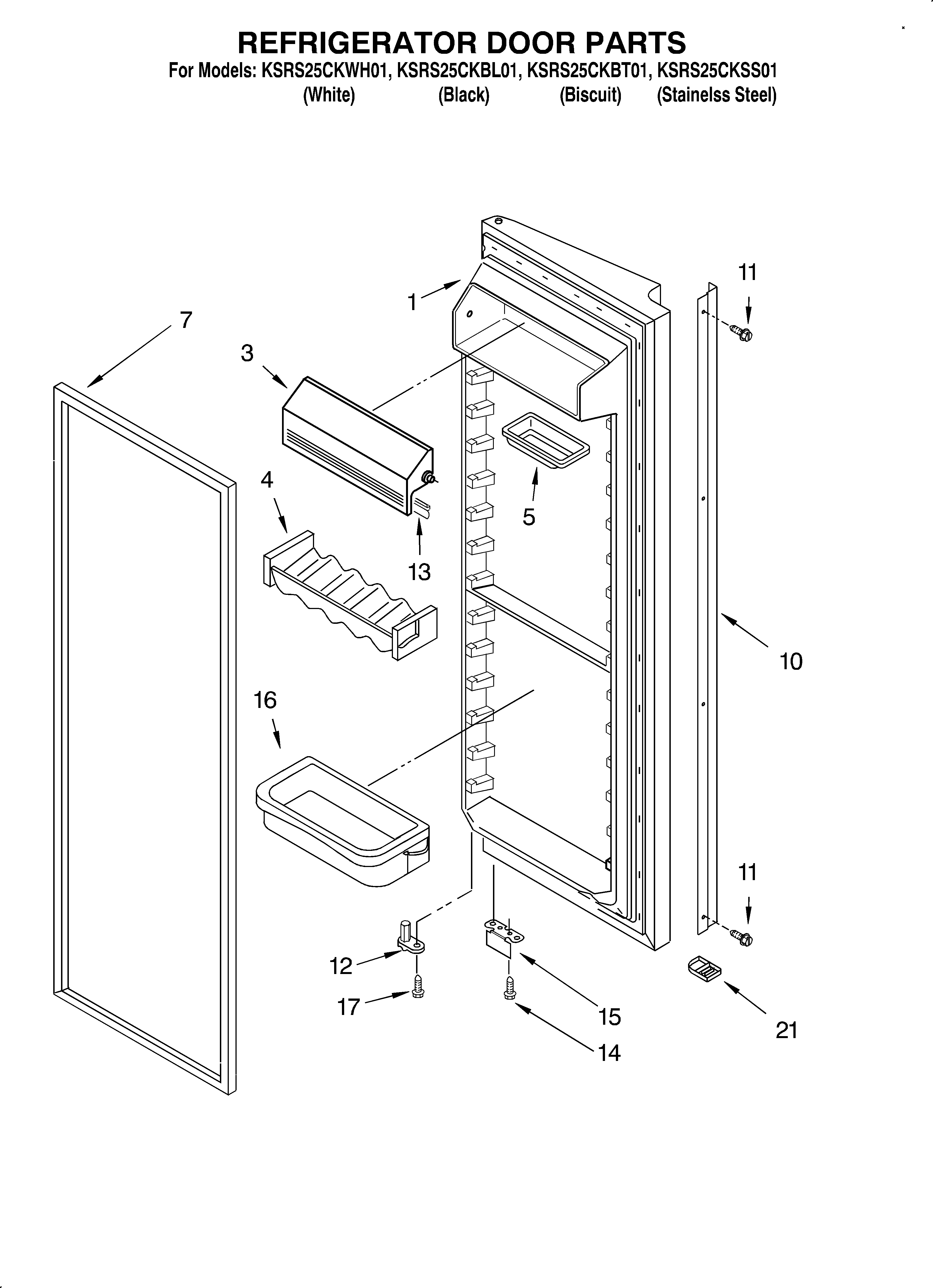 KitchenAid KSRS25CKBL01 refrigerator door diagram