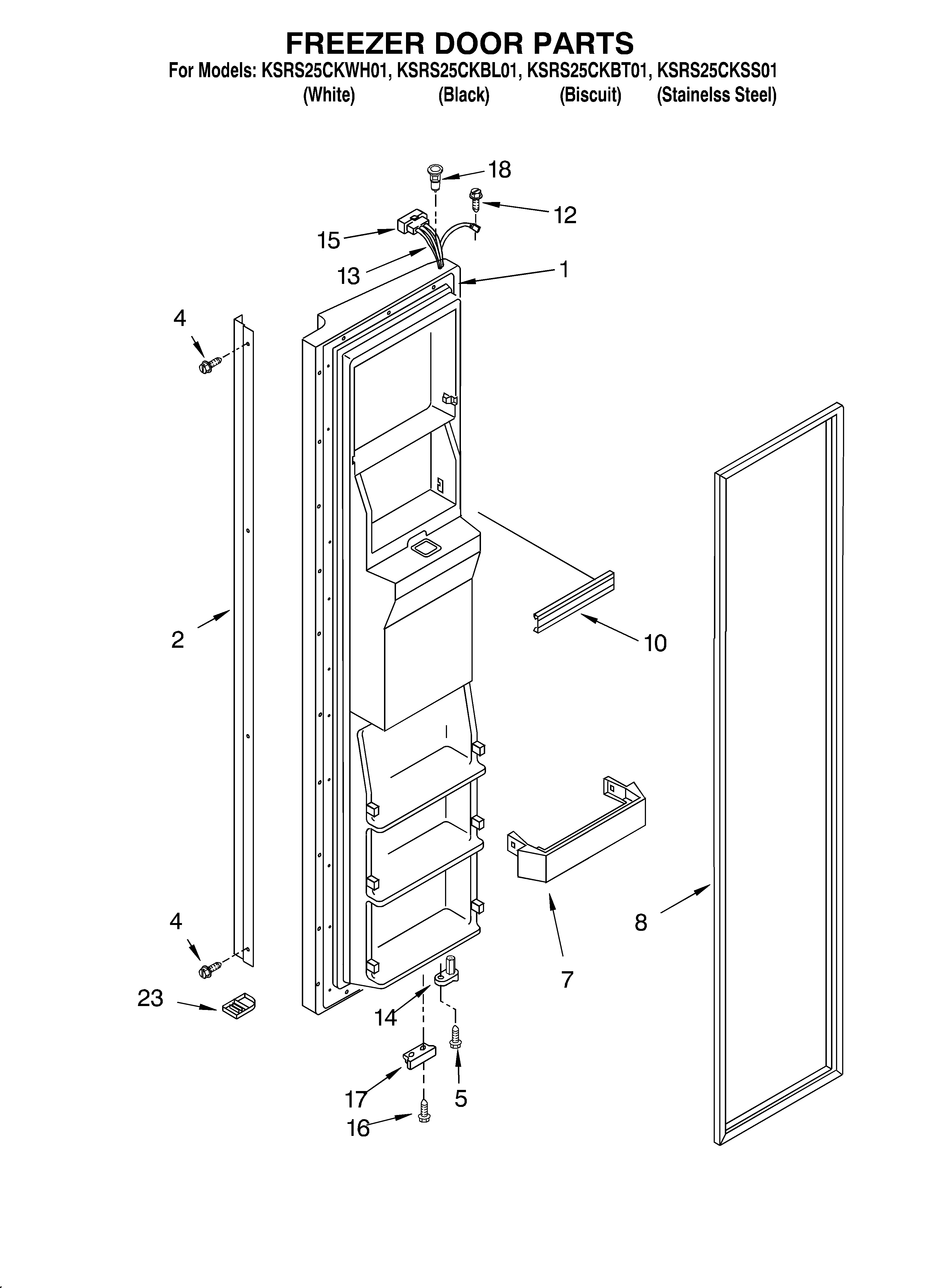 KitchenAid KSRS25CKBL01 freezer door diagram