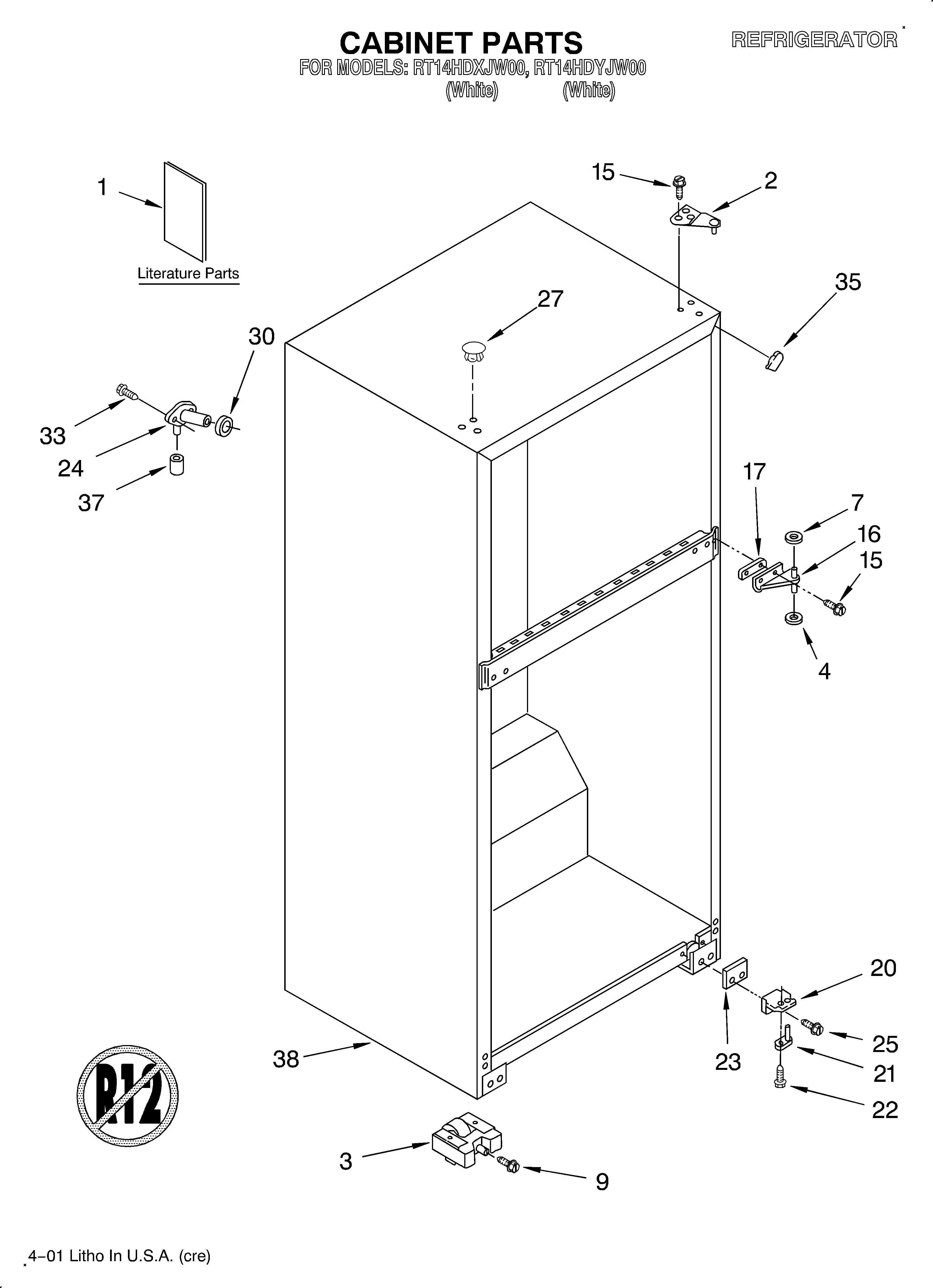 Roper RT14HDYJW00 cabinet/literature diagram