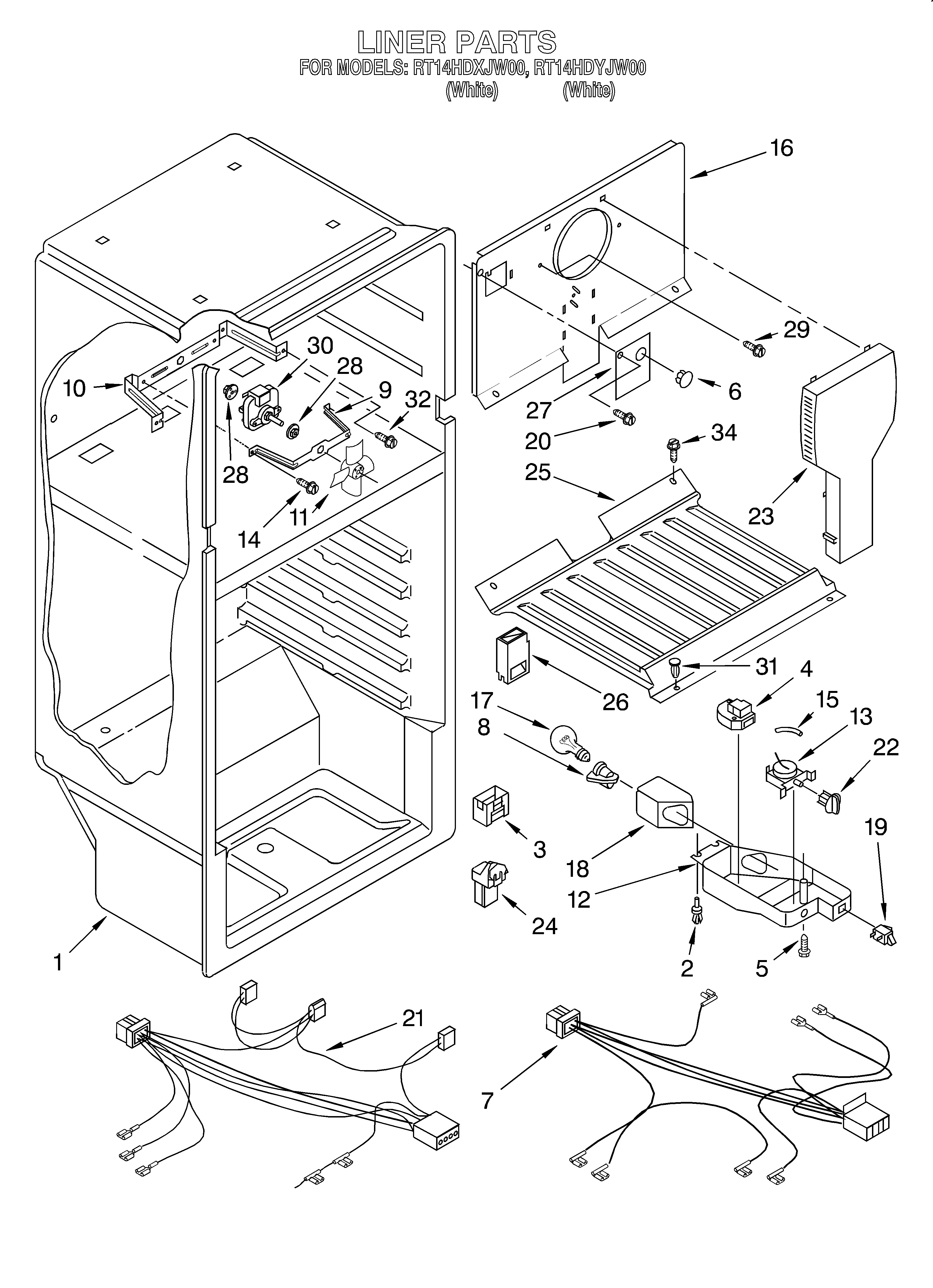 Roper RT14HDYJW00 liner/optional diagram