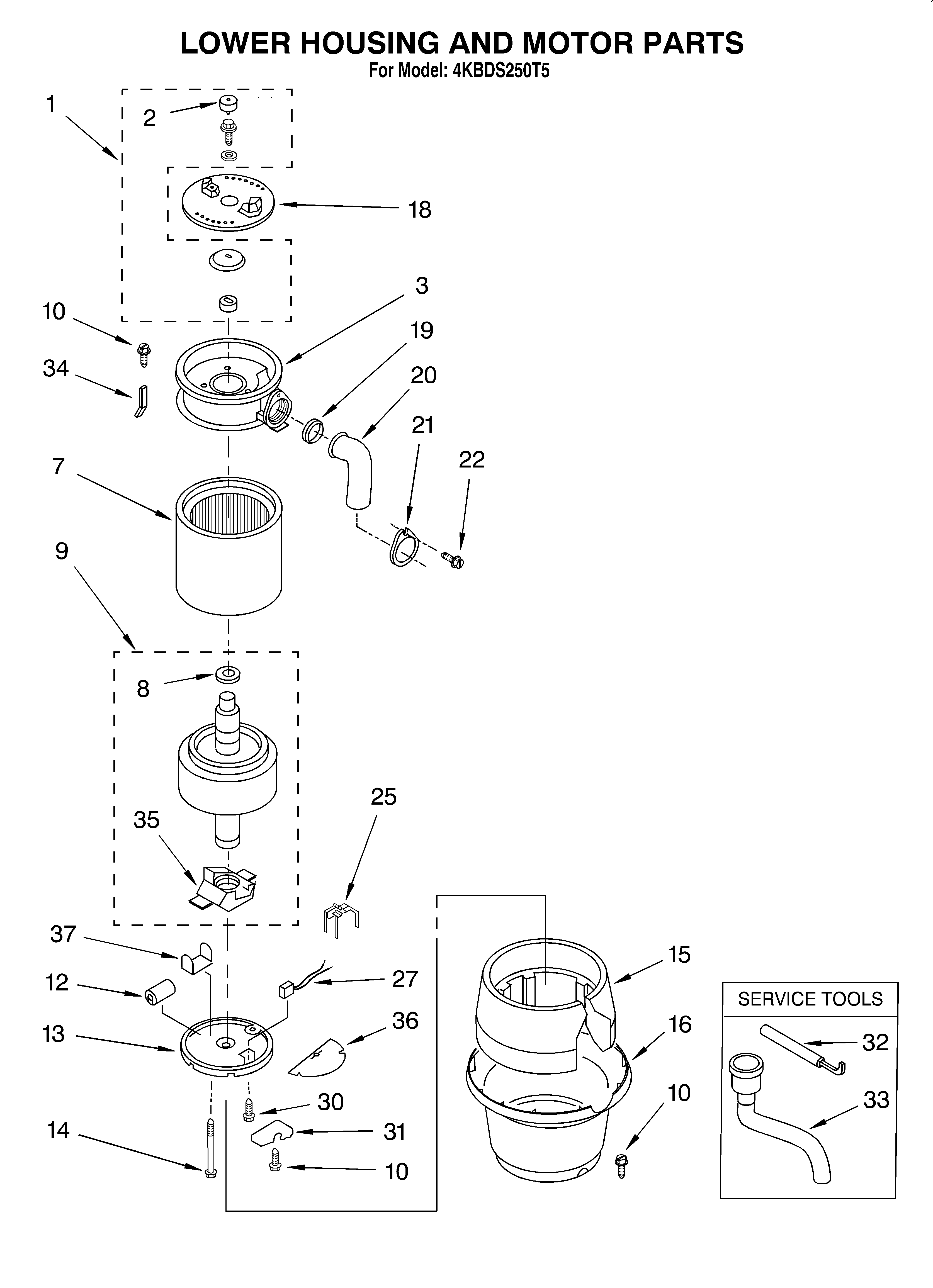 KitchenAid 4KBDS250T5 lower housing and motor diagram